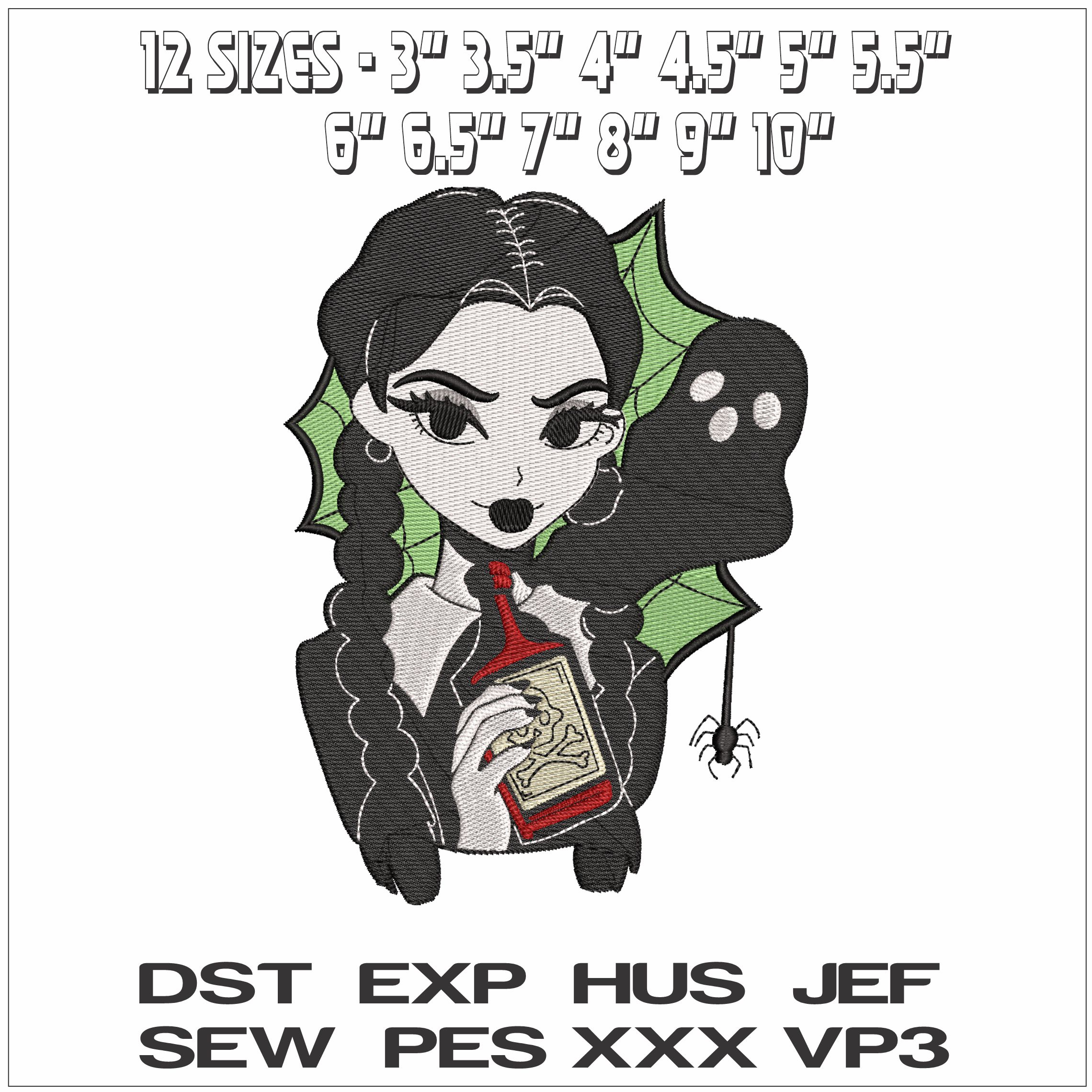 Wednesday with Poison and Spider- Elegant embroidery design file - instant download — view 2