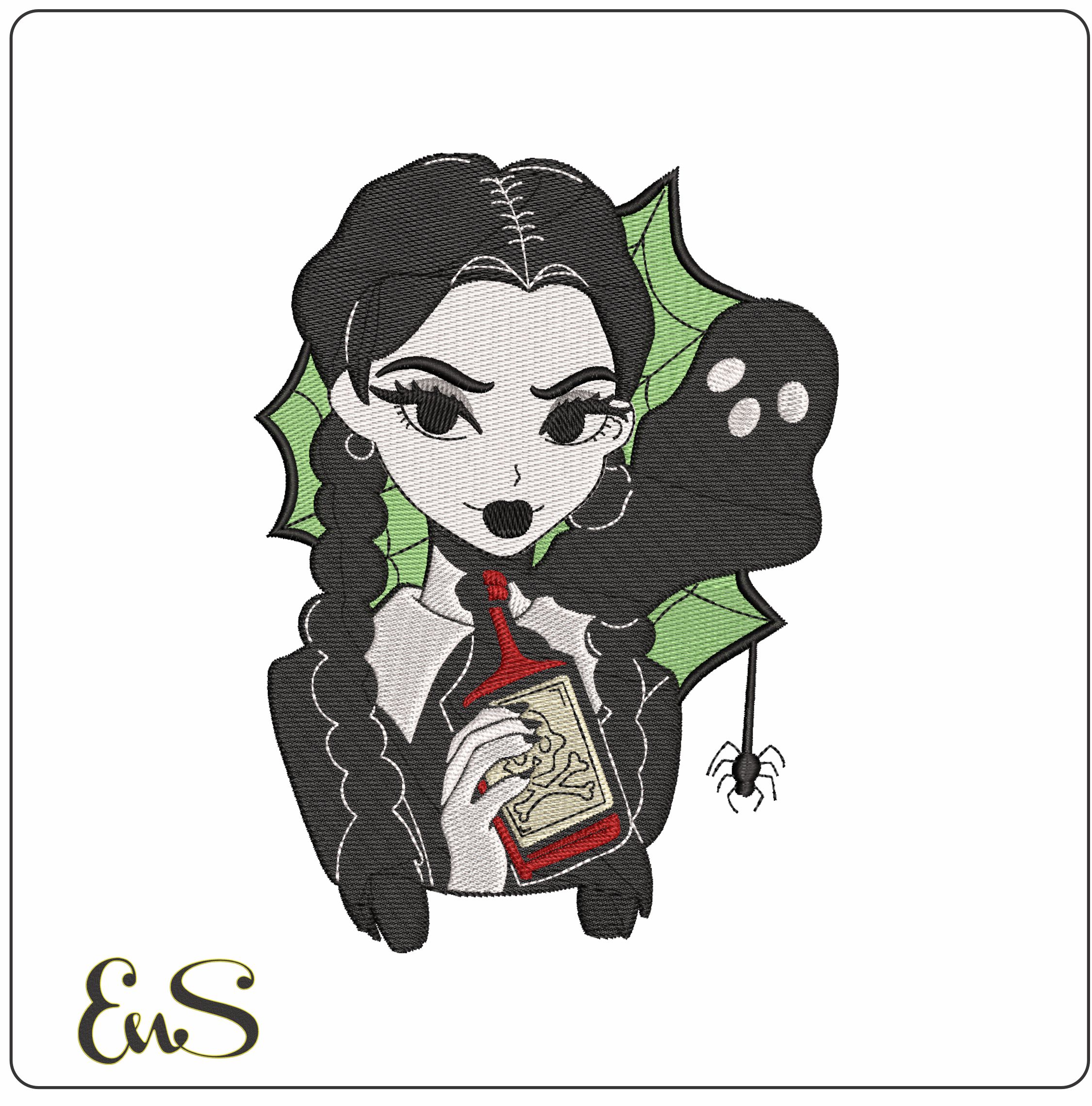 Wednesday with Poison and Spider- Elegant embroidery design file - instant download