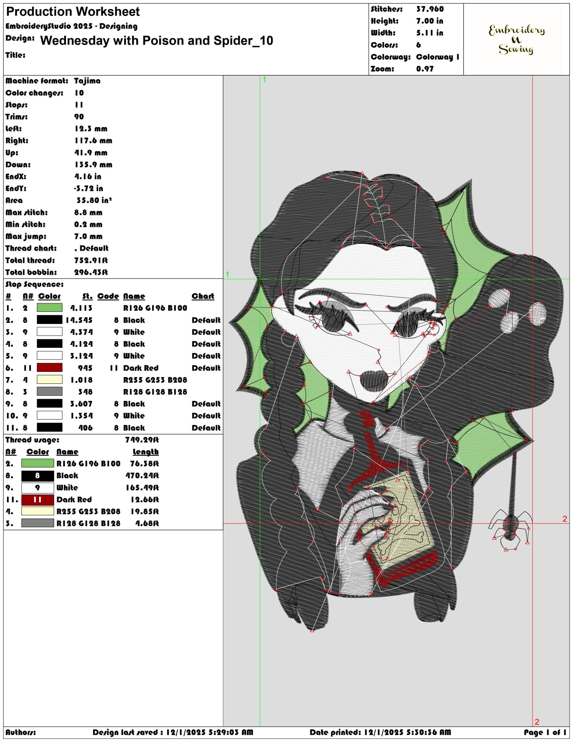 Wednesday with Poison and Spider- Elegant embroidery design file - instant download — view 3