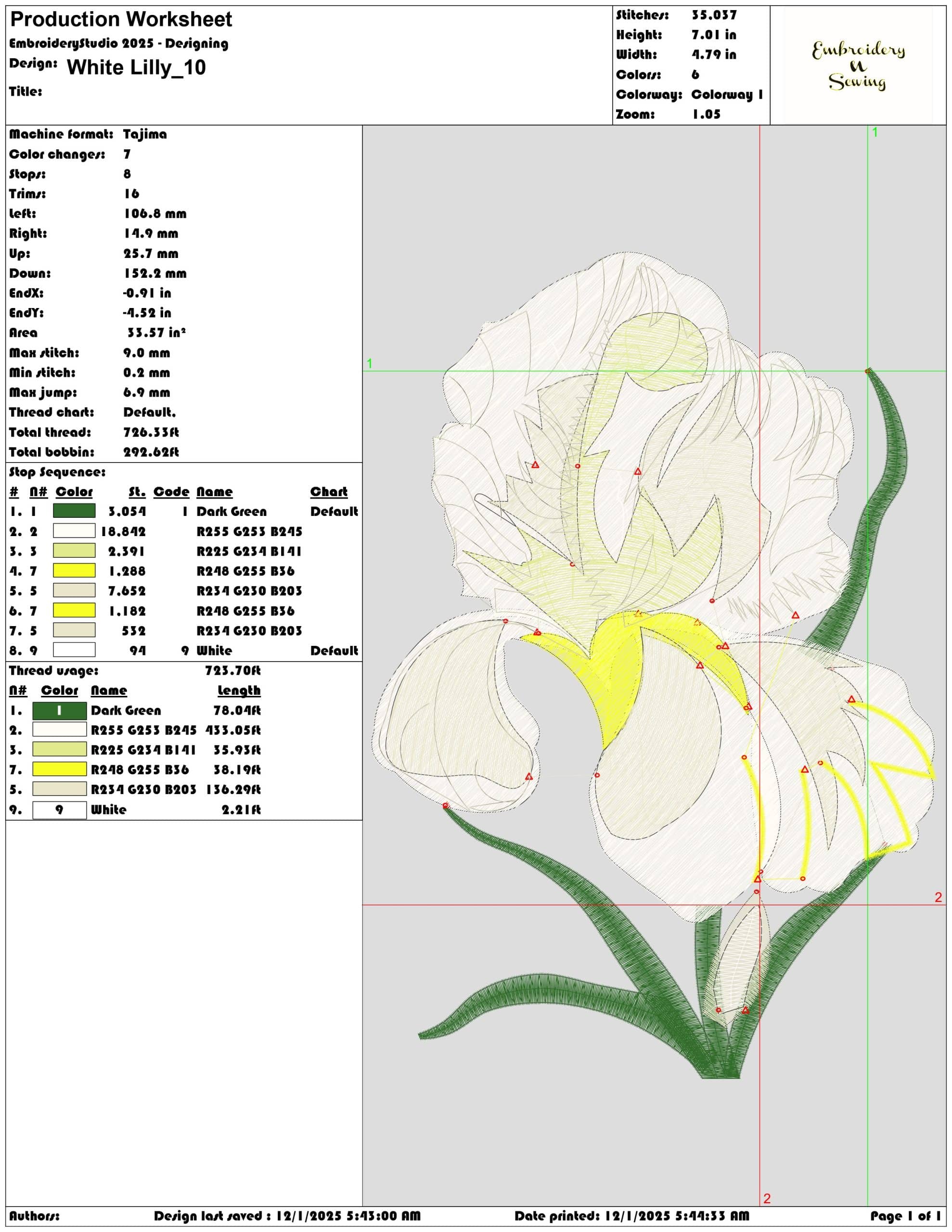 White Lilly- Elegant embroidery design file - instant download — view 3