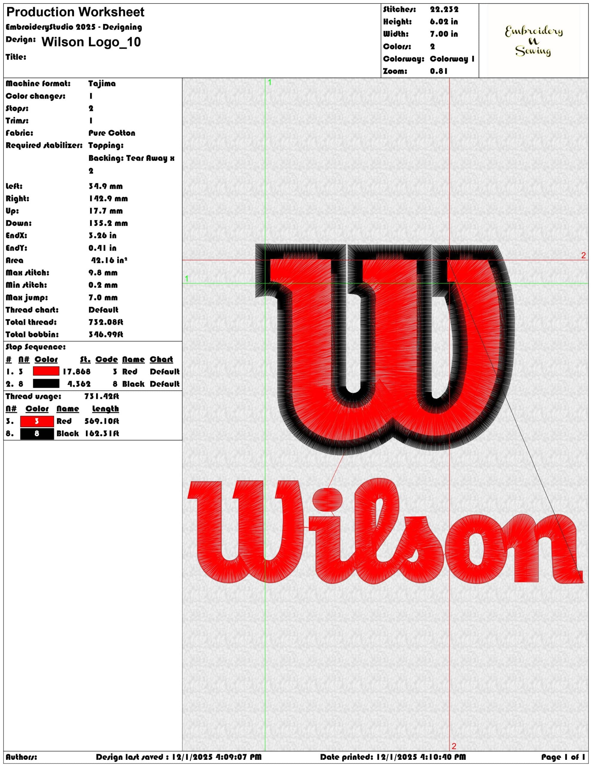 Wilson Logo- Elegant embroidery design file - instant download — view 3