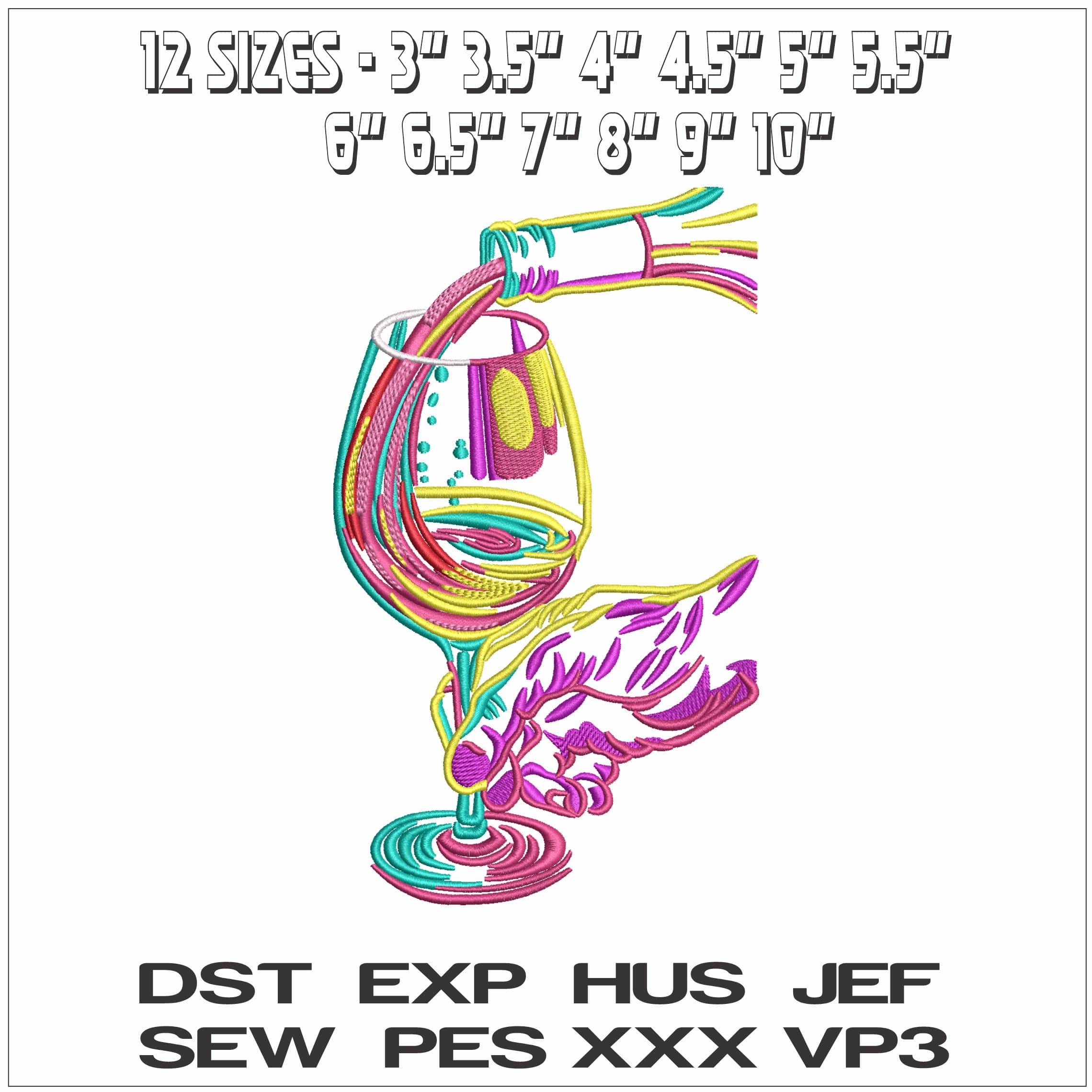 Wine Pouring into Glass- Elegant embroidery design file - instant download — view 2