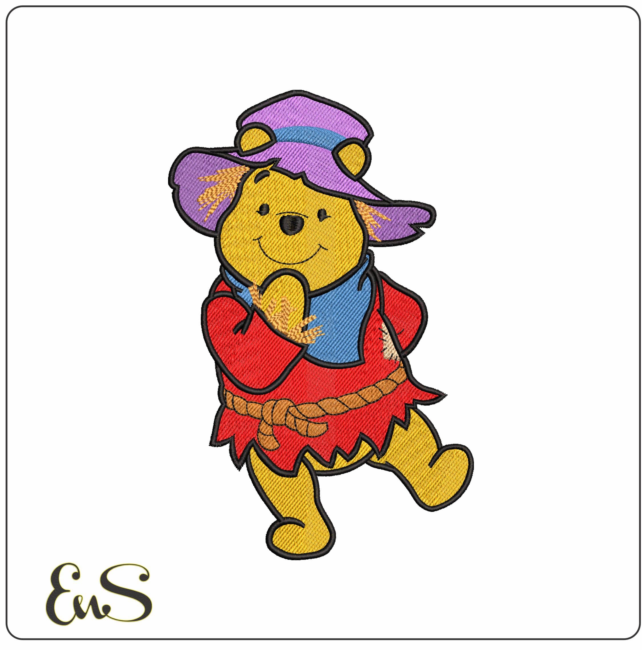 Winnie the Pooh Scarecrow- Elegant embroidery design file - instant download
