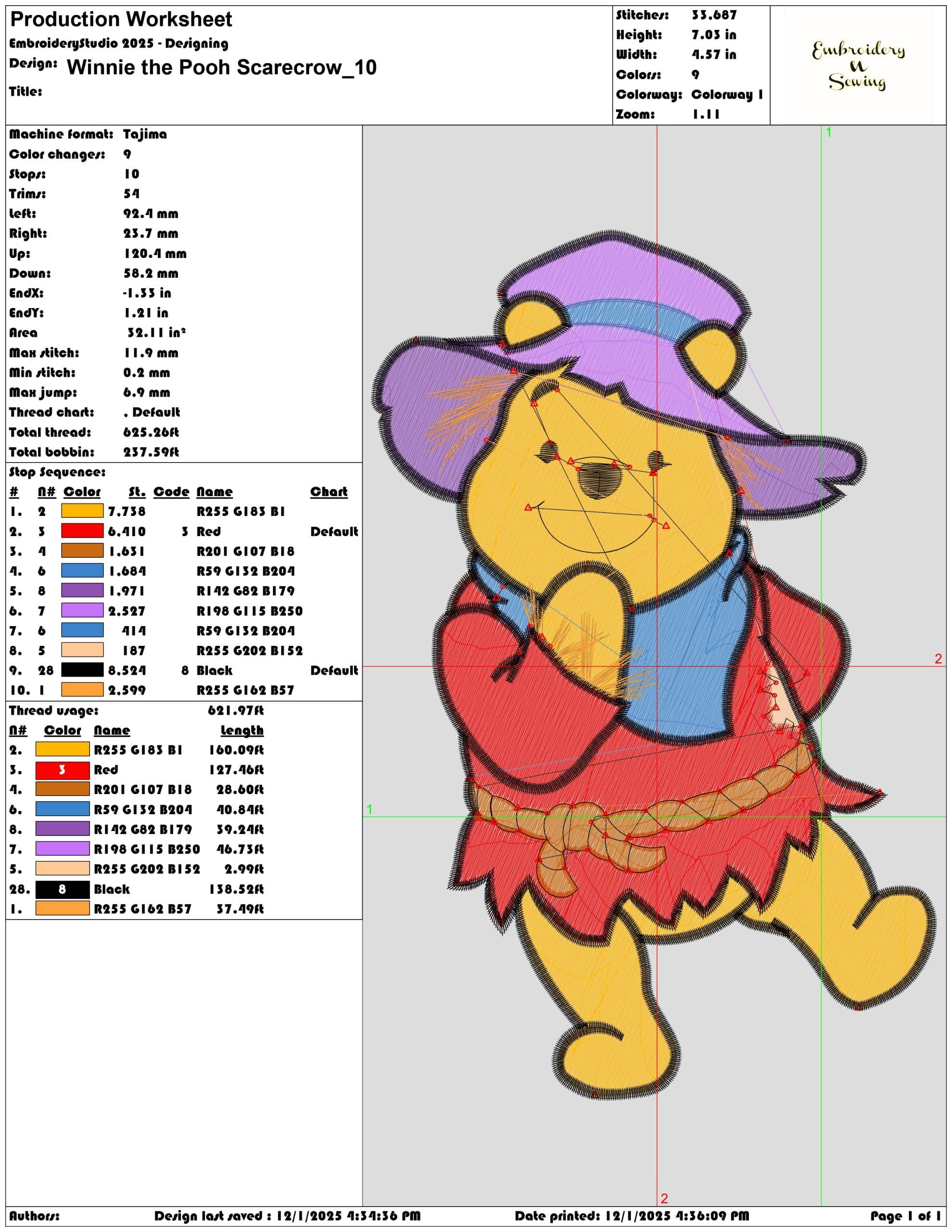 Winnie the Pooh Scarecrow- Elegant embroidery design file - instant download — view 3