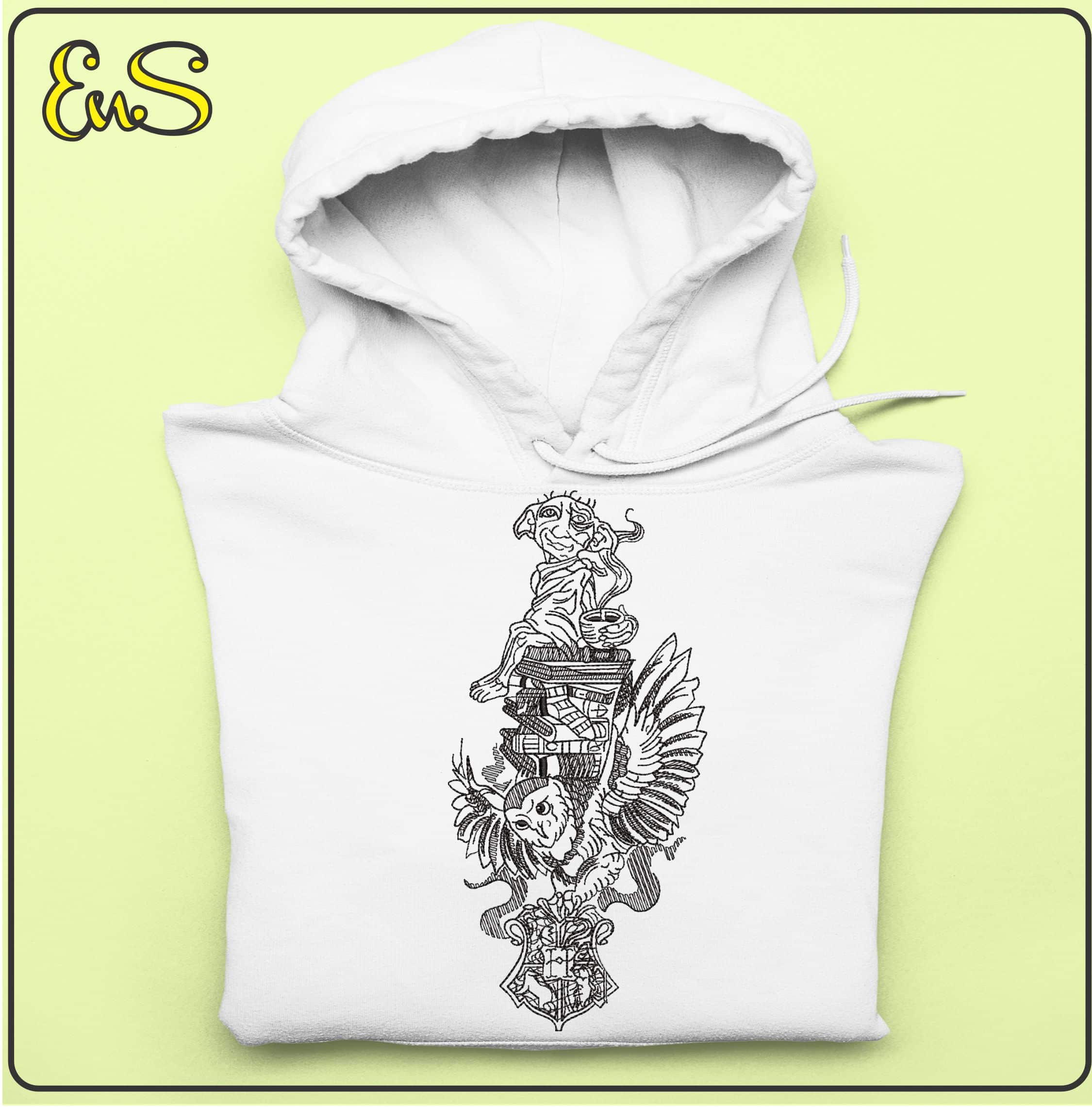 Wizard Book Owl and Elf- Elegant embroidery design file - instant download — view 4