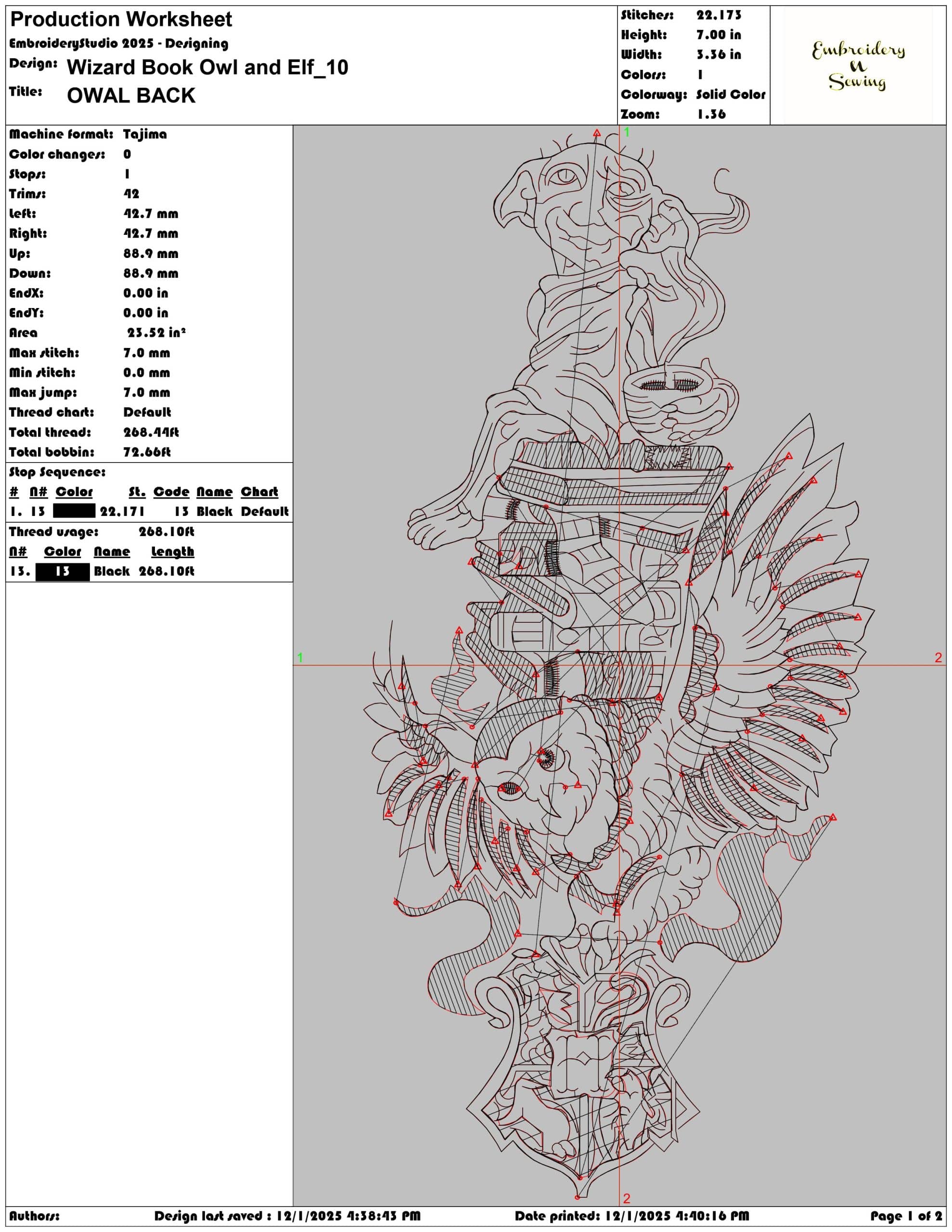 Wizard Book Owl and Elf- Elegant embroidery design file - instant download — view 3