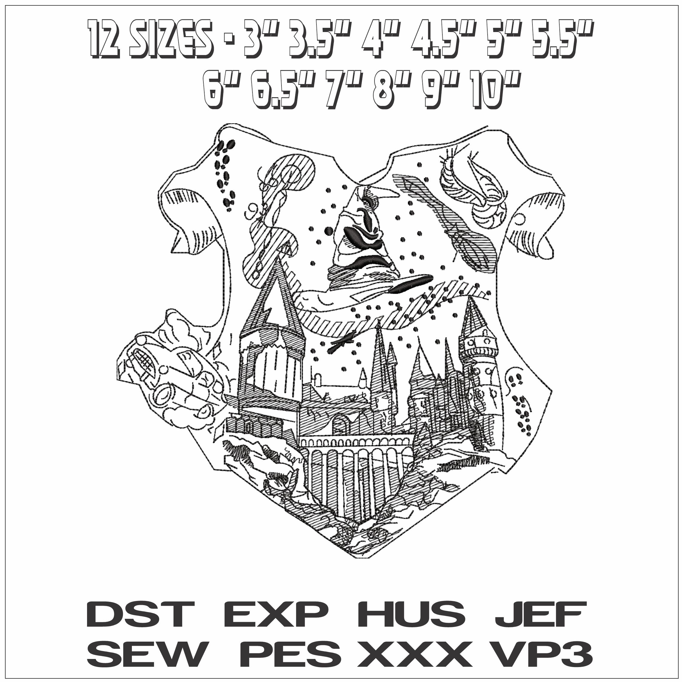Wizard Shield Castle Hat Car- Elegant embroidery design file - instant download — view 2
