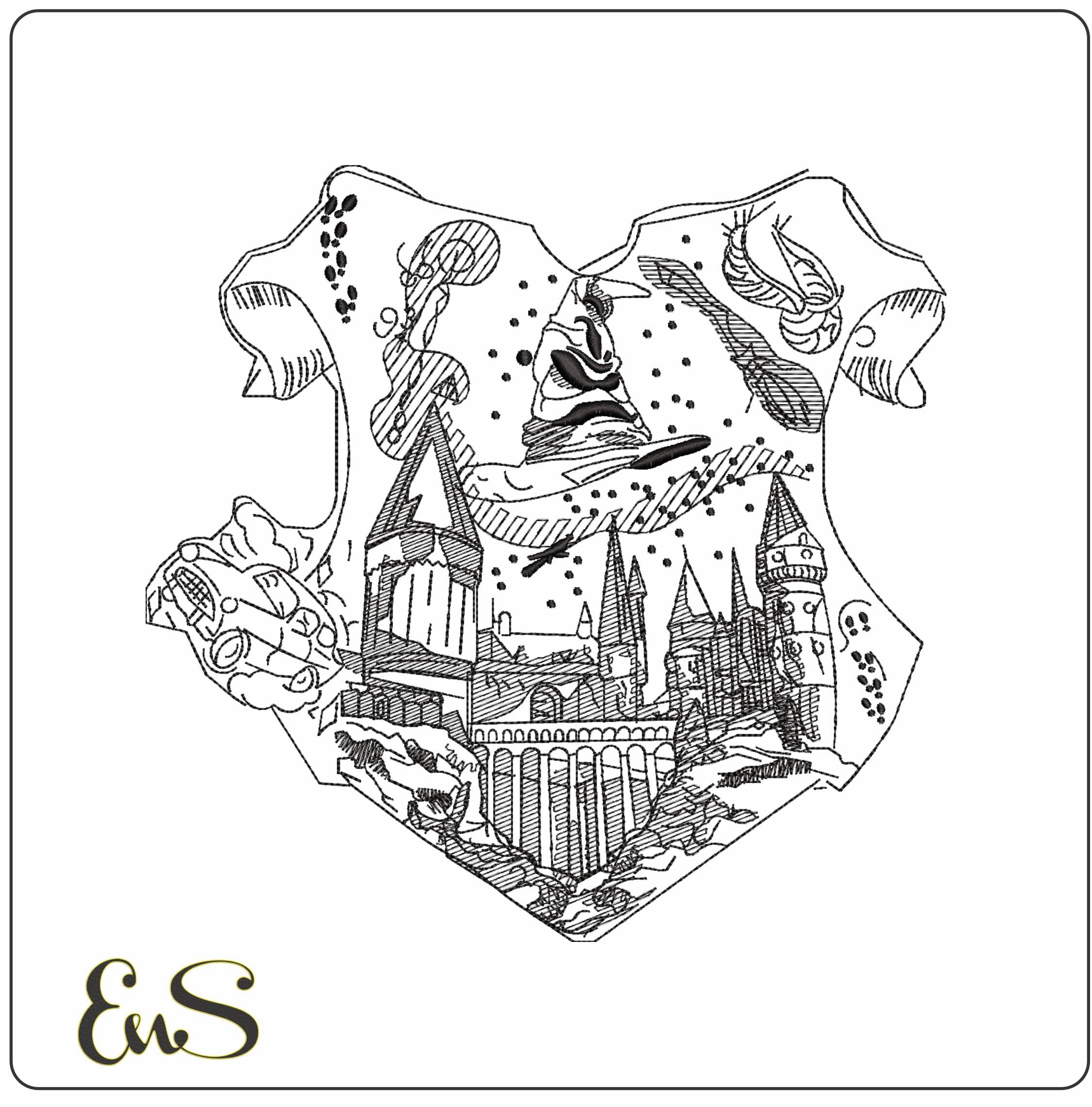 Wizard Shield Castle Hat Car- Elegant embroidery design file - instant download