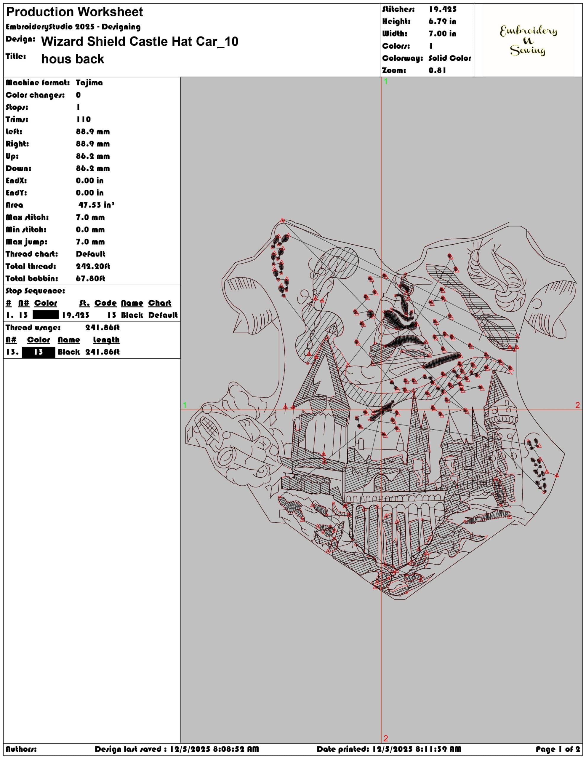 Wizard Shield Castle Hat Car- Elegant embroidery design file - instant download — view 3