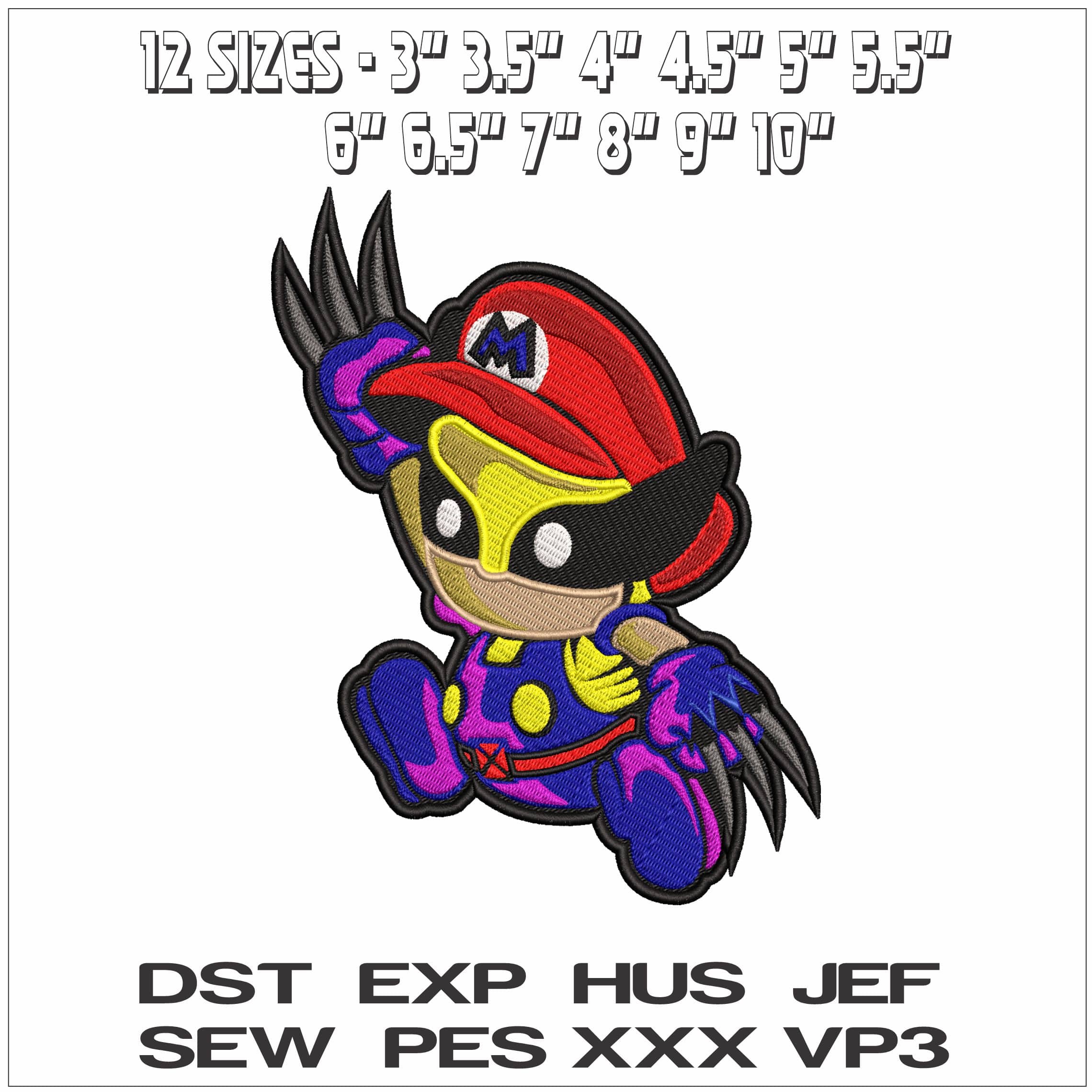 Wolverine Mario Super Mario- Elegant embroidery design file - instant download — view 2