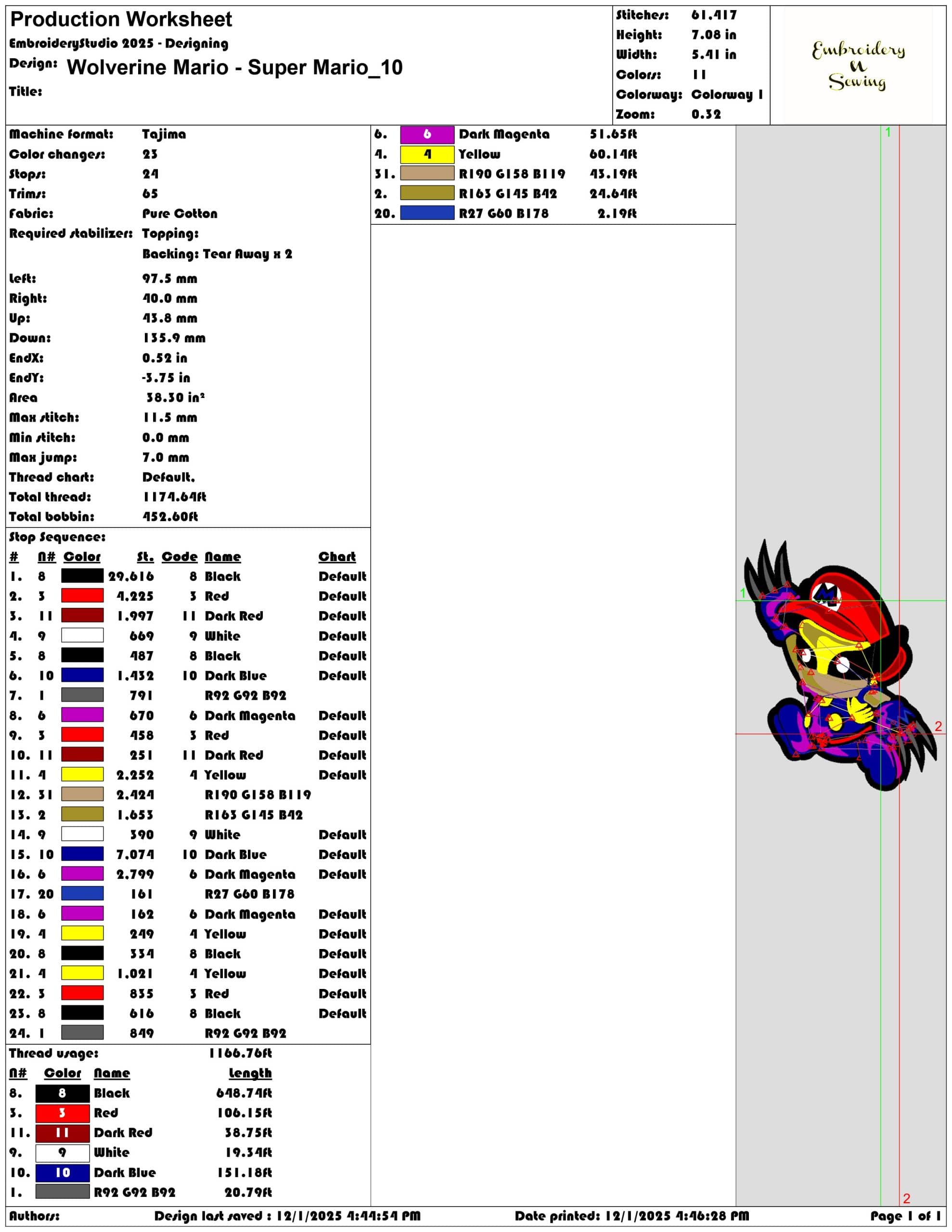 Wolverine Mario Super Mario- Elegant embroidery design file - instant download — view 3