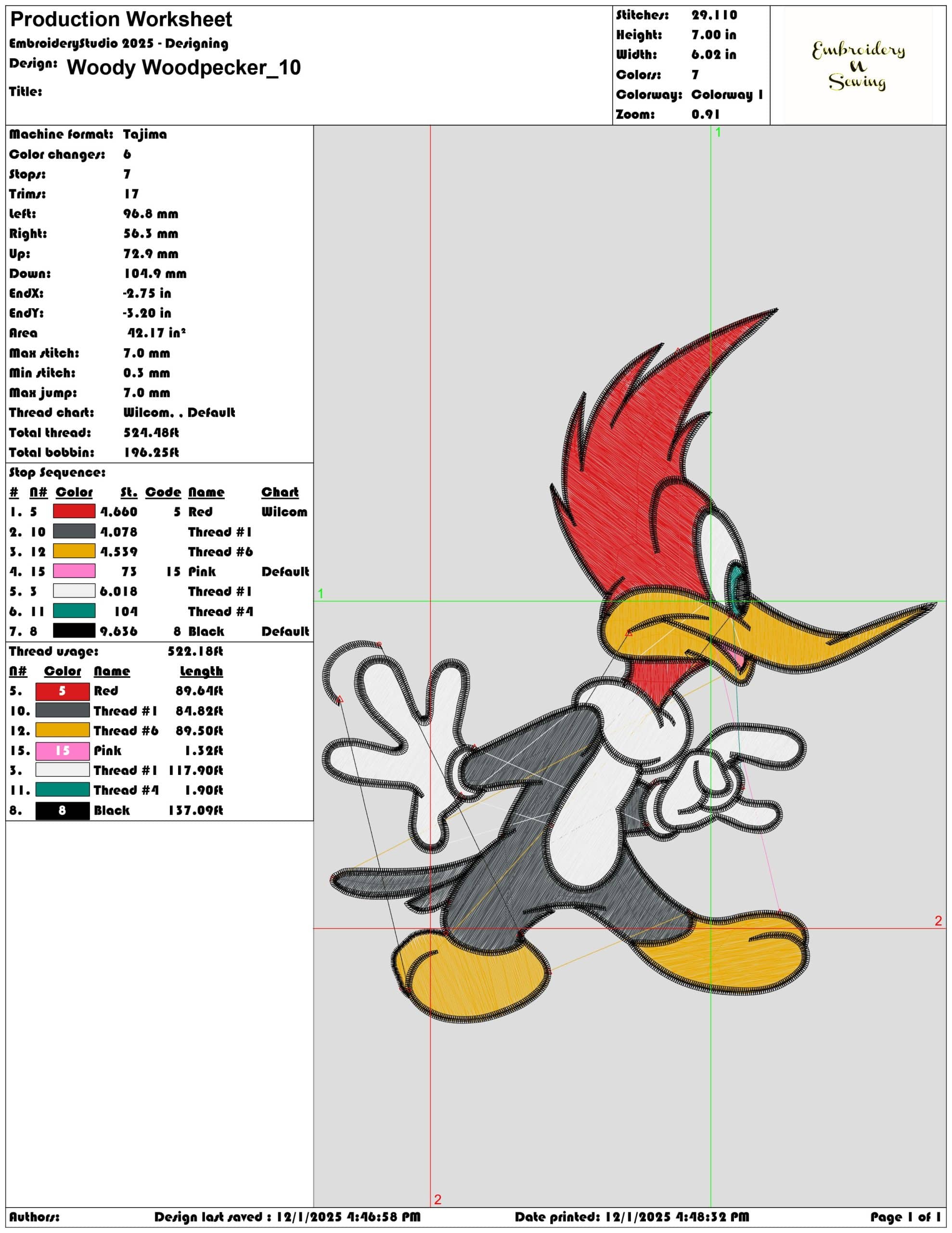 Woody Woodpecker- Elegant embroidery design file - instant download — view 3