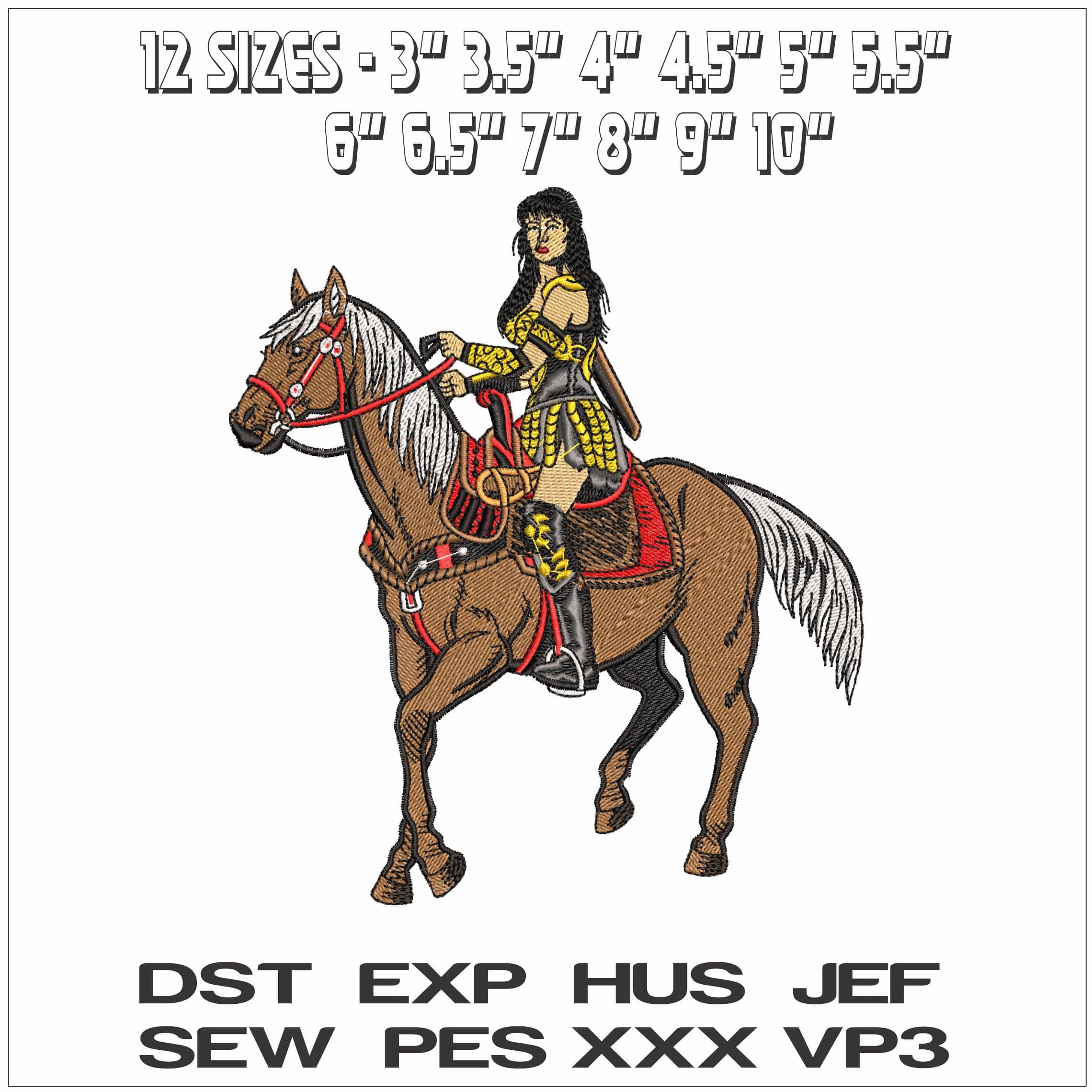 Xena Warrior Princess on Horse- Elegant embroidery design file - instant download — view 2