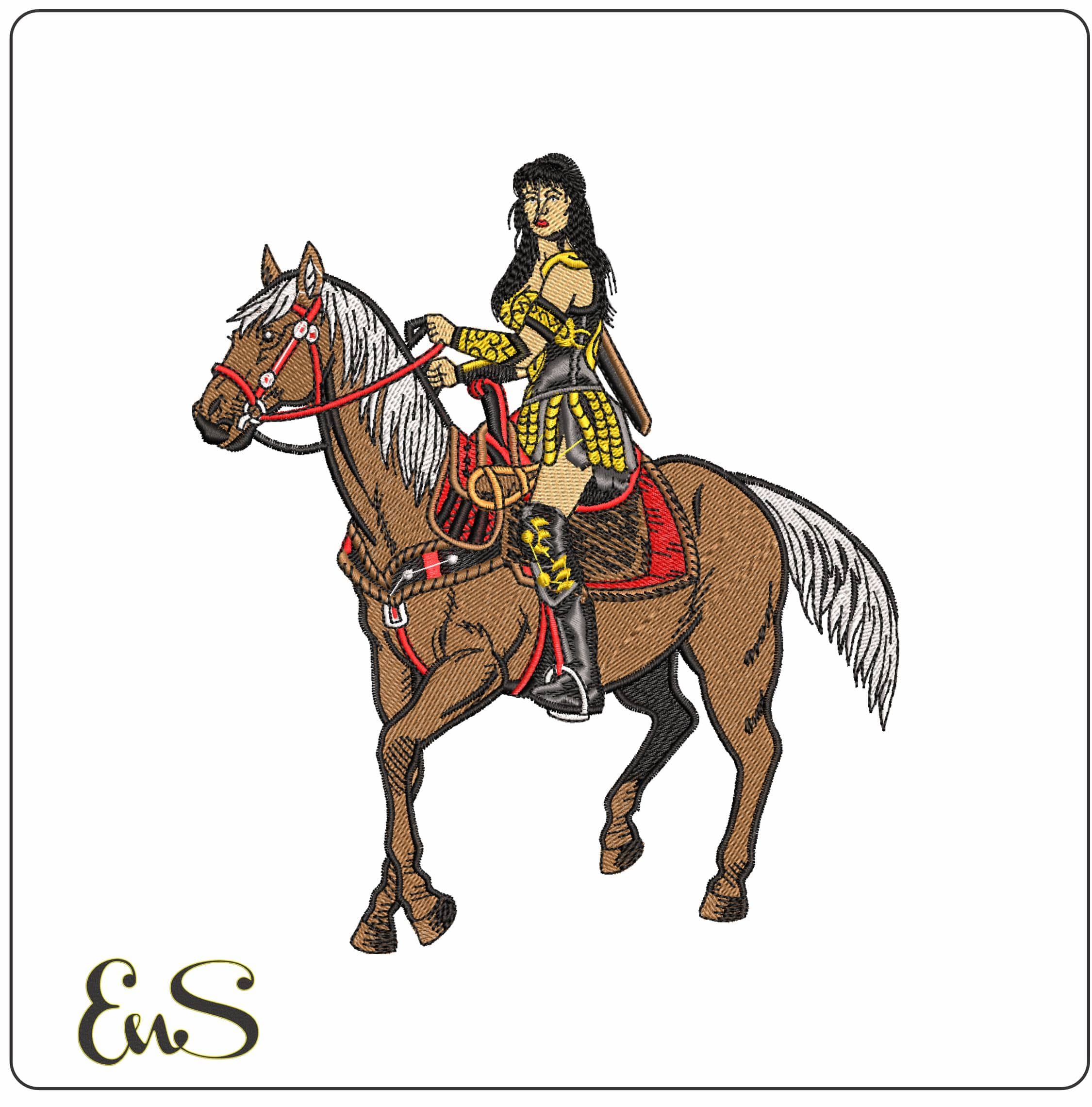 Xena Warrior Princess on Horse- Elegant embroidery design file - instant download