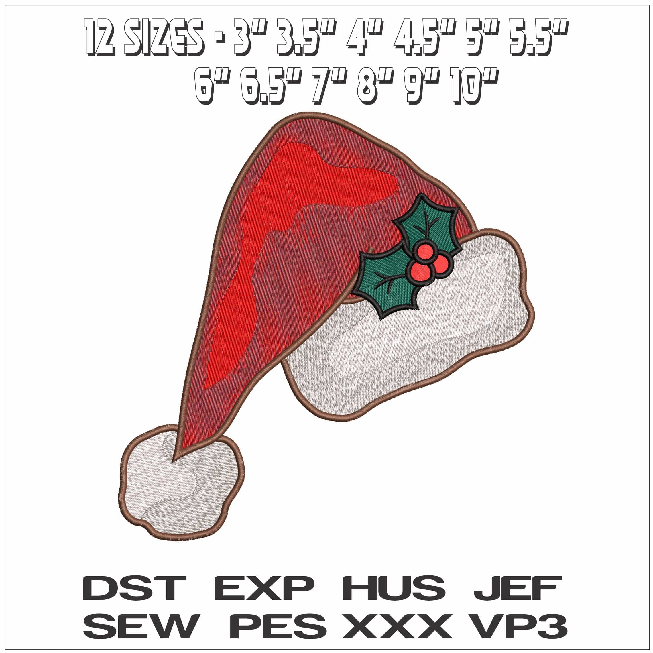 Xmas Hat with Holly- Elegant embroidery design file - instant download — view 2