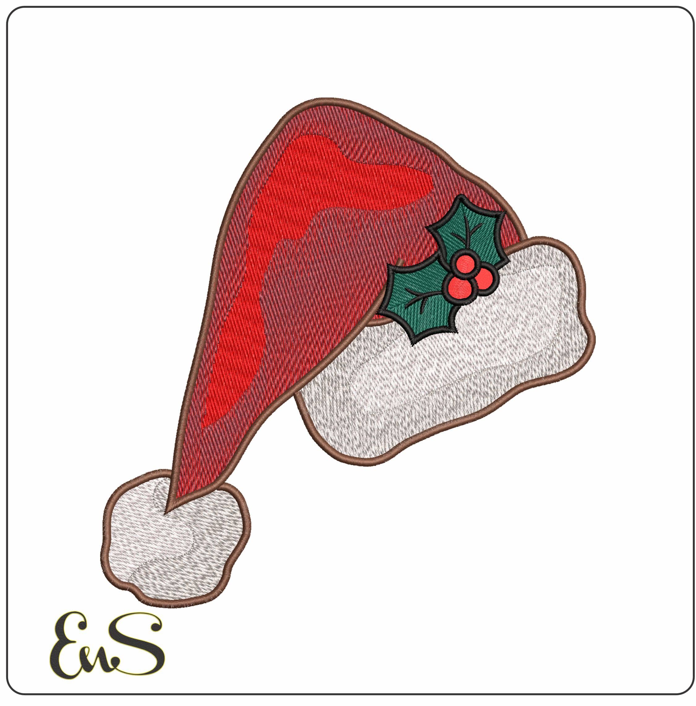 Xmas Hat with Holly- Elegant embroidery design file - instant download
