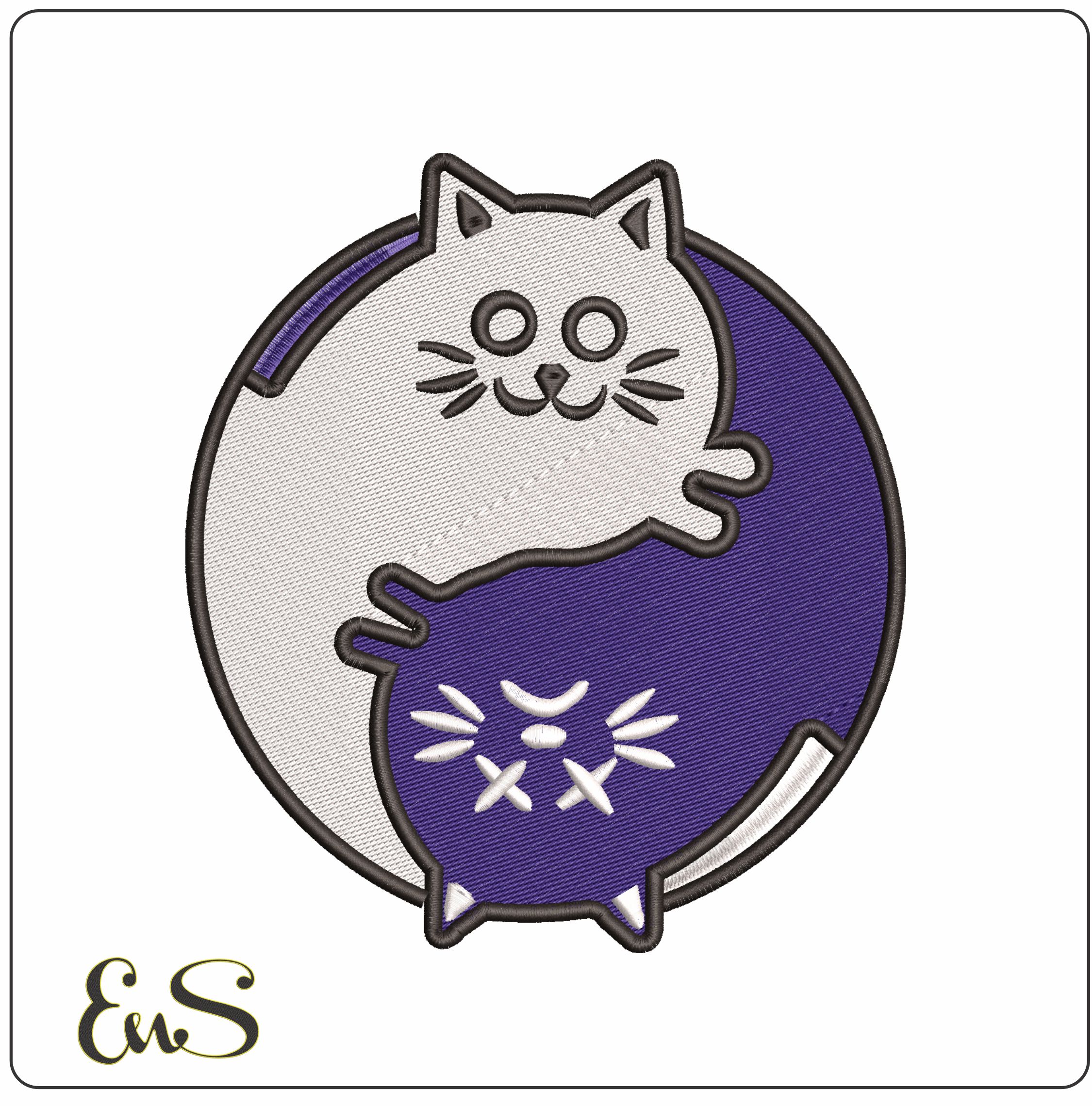 Ying Yang Cats- Elegant embroidery design file - instant download