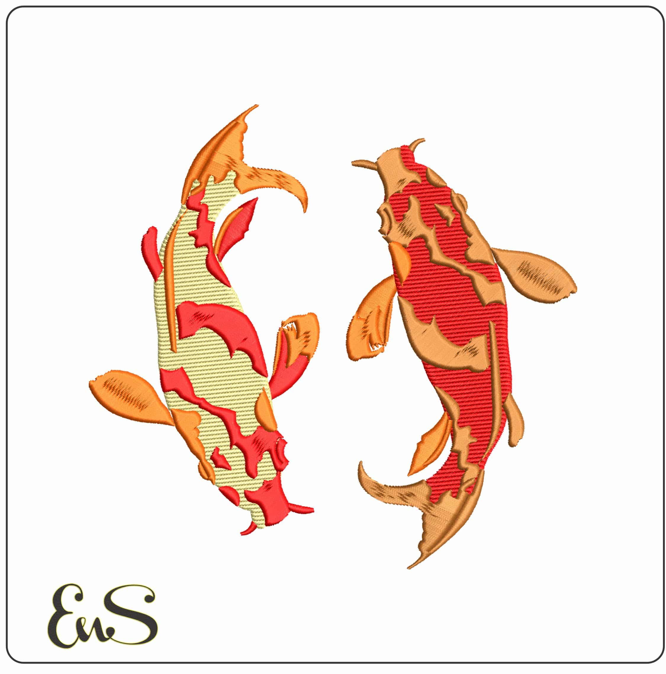Ying Yang Koi- Elegant embroidery design file - instant download