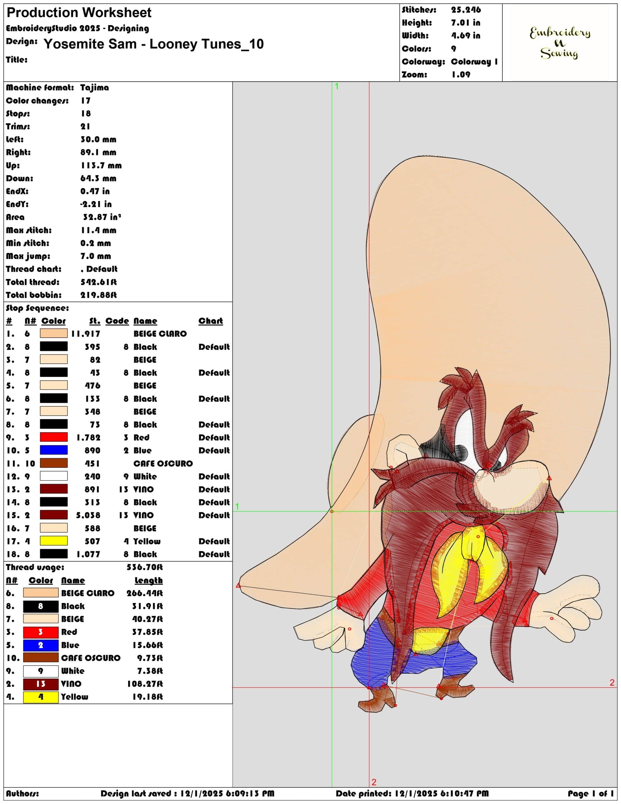 Yosemite Sam Looney Tunes- Elegant embroidery design file - instant download — view 3