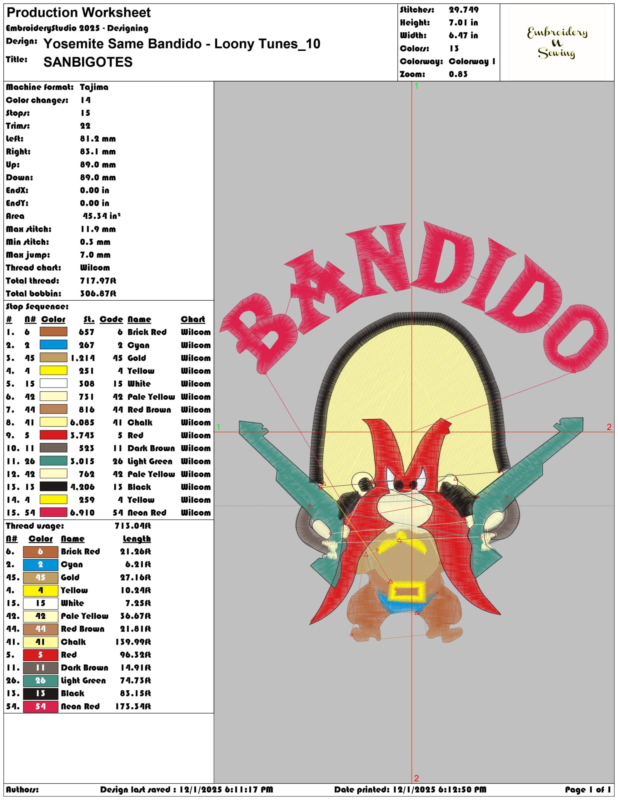 Yosemite Same Bandido Loony Tunes- Elegant embroidery design file - instant download — view 3