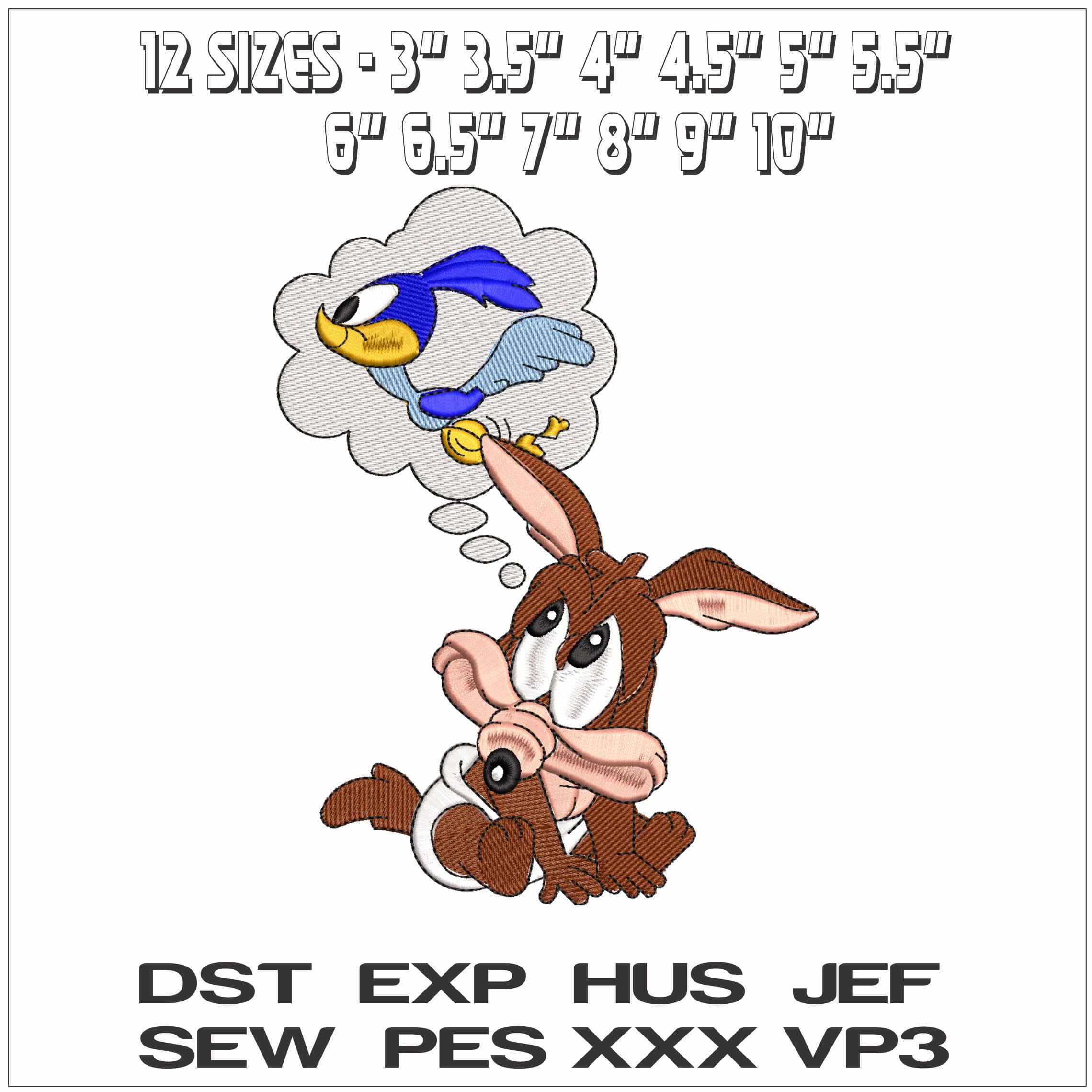 Young Coyote and Road runner- Elegant embroidery design file - instant download — view 2