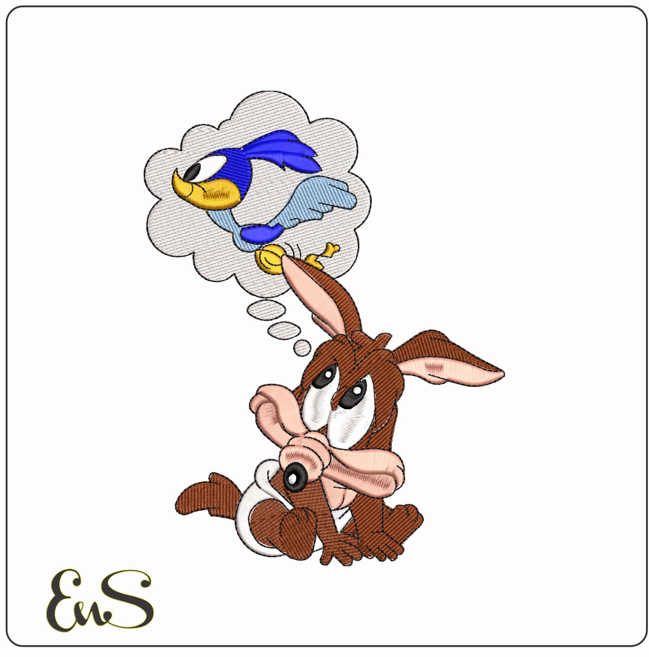 Young Coyote and Road runner- Elegant embroidery design file - instant download