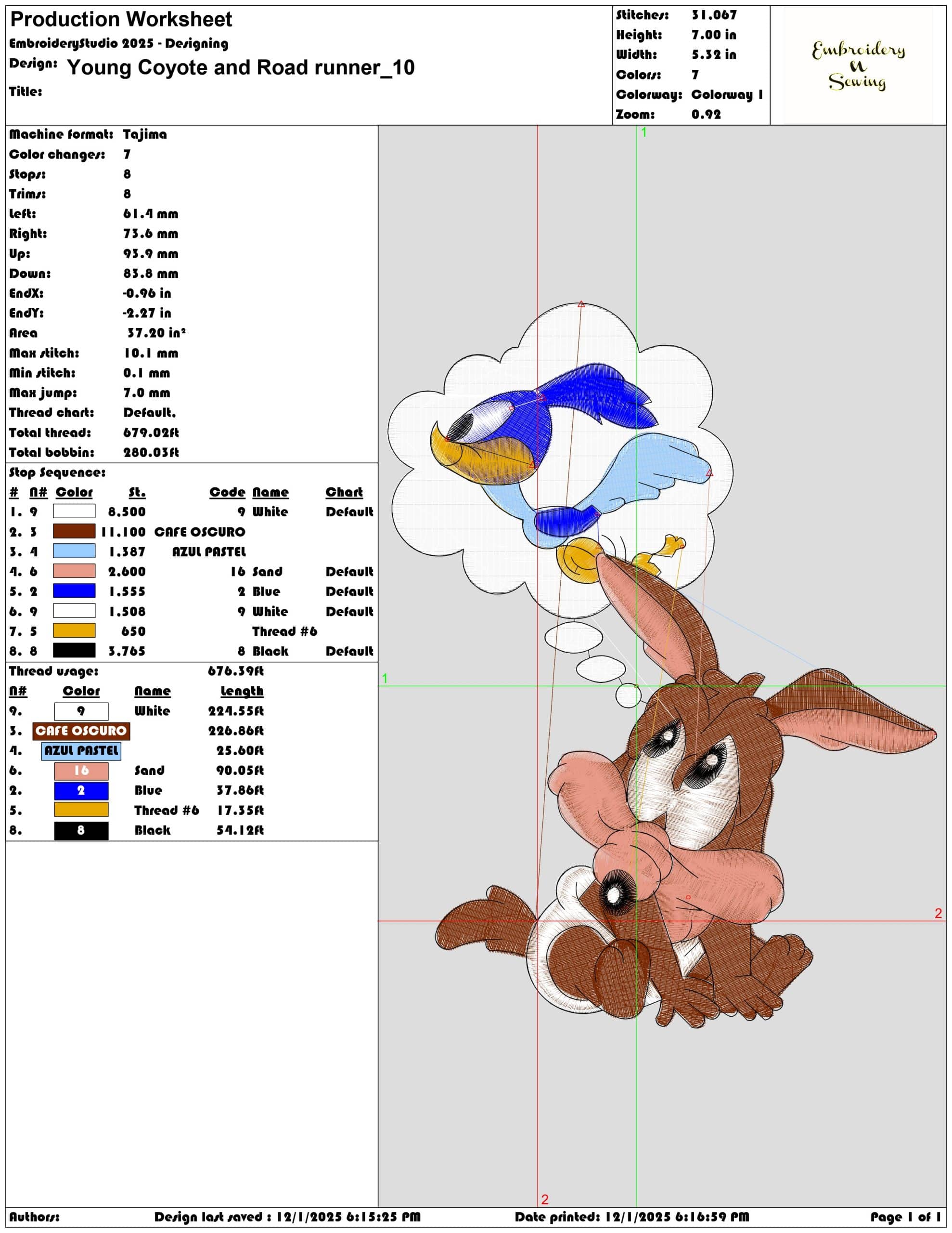 Young Coyote and Road runner- Elegant embroidery design file - instant download — view 3