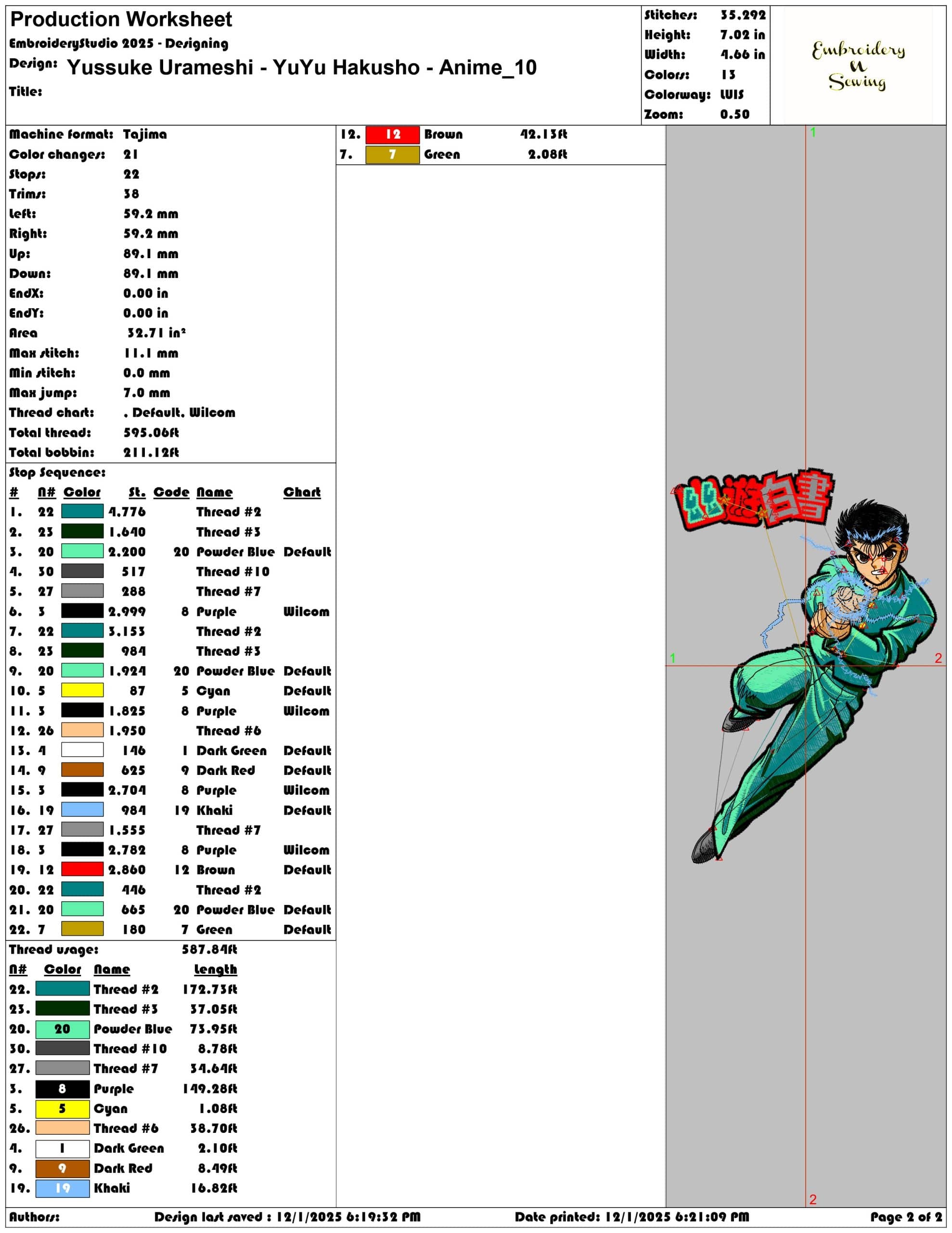 Yussuke Urameshi YuYu Hakusho Anime- Elegant embroidery design file - instant download — view 3