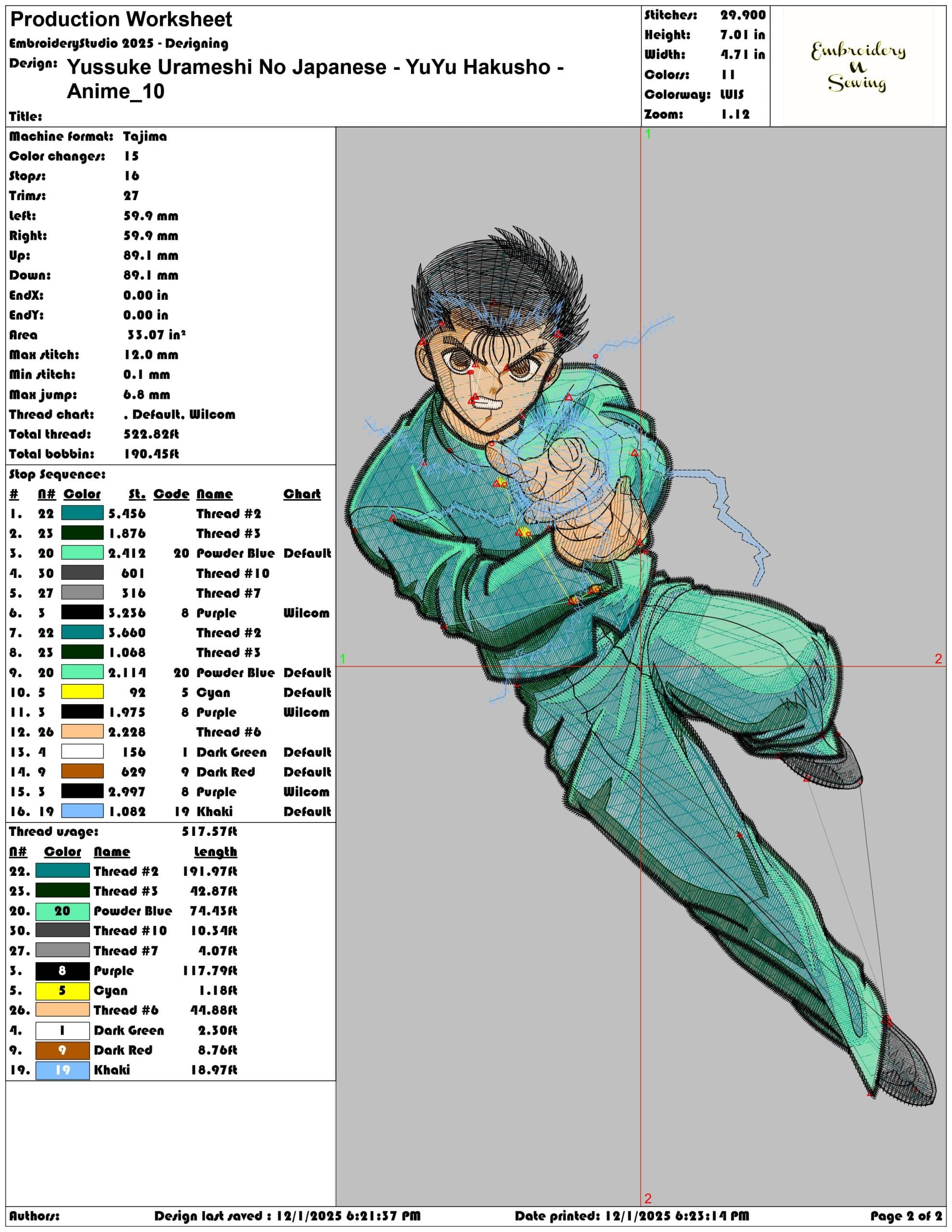 Yussuke Urameshi No Japanese YuYu Hakusho Anime- Elegant embroidery design file - instant download — view 3