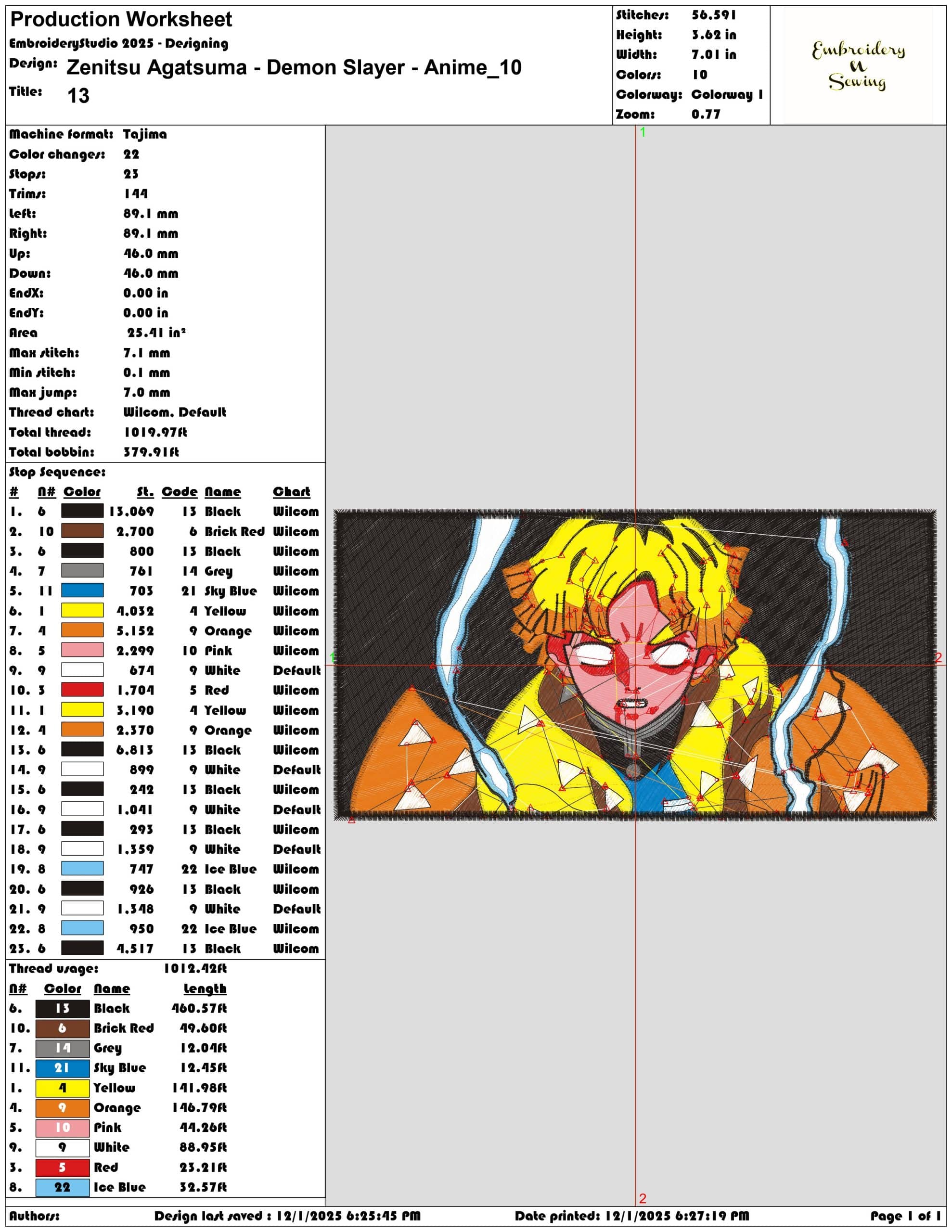 Zenitsu Agatsuma Demon Slayer Anime- Elegant embroidery design file - instant download — view 3