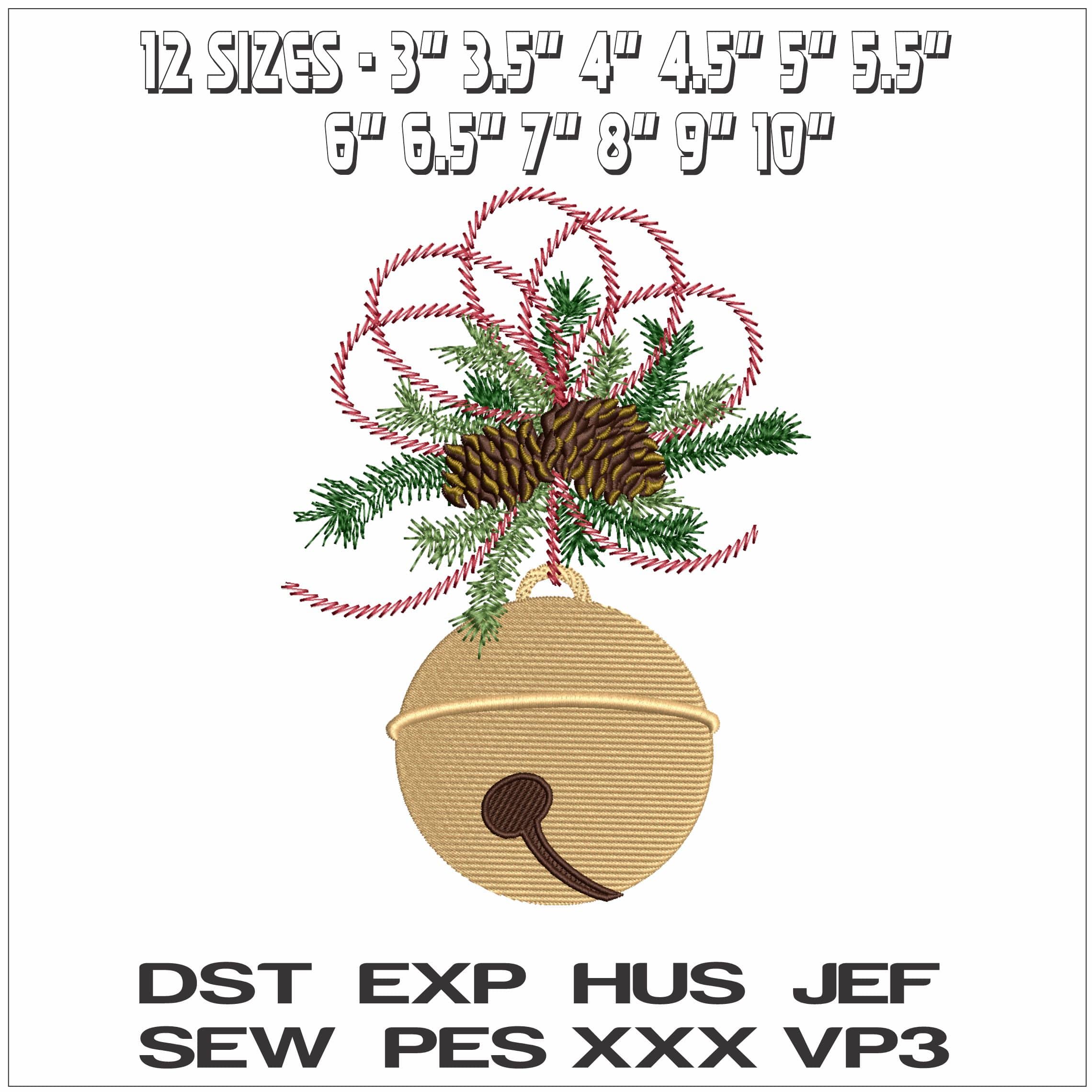 Christmas Bauble Bell- Elegant embroidery design file - instant download — view 2