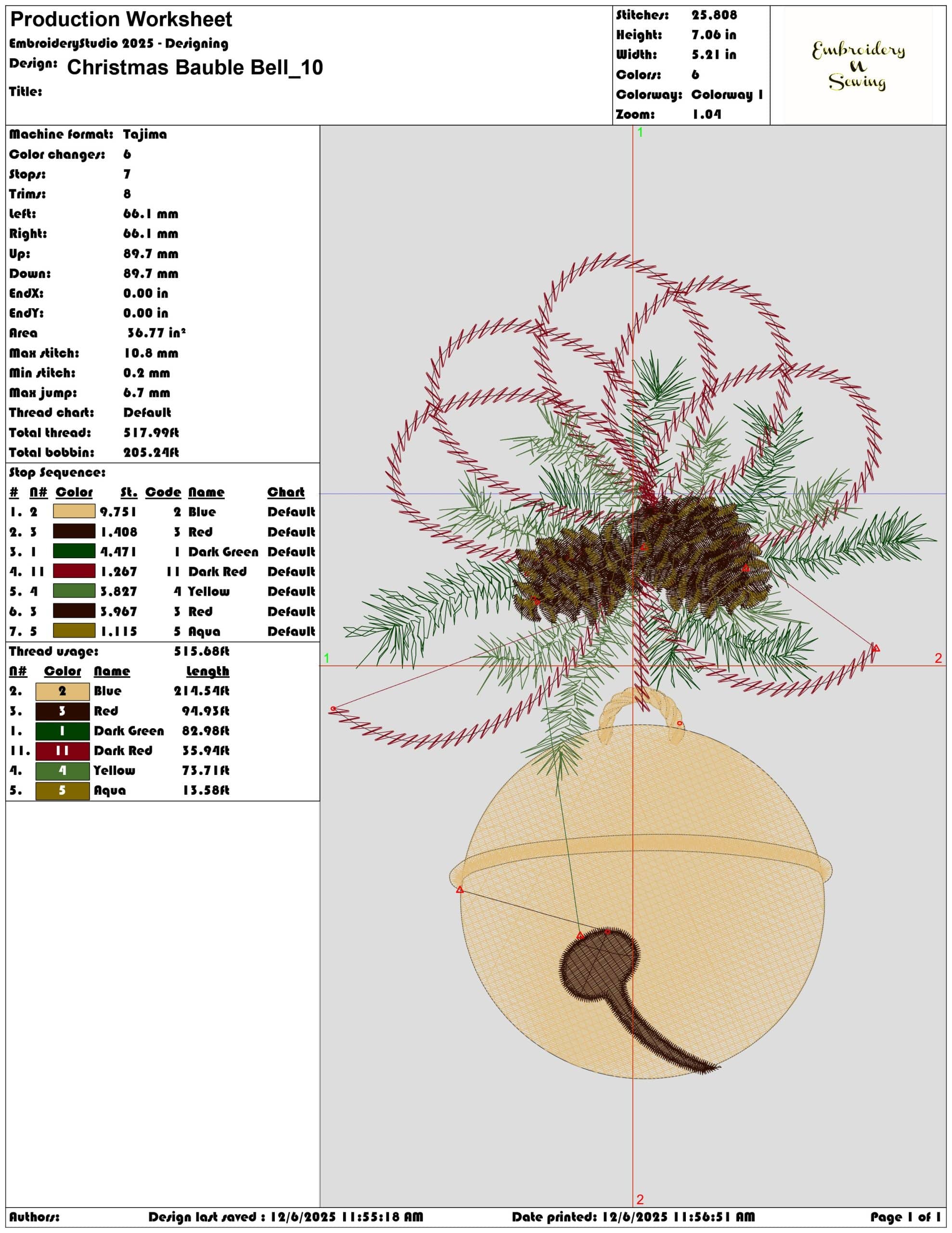 Christmas Bauble Bell- Elegant embroidery design file - instant download — view 3