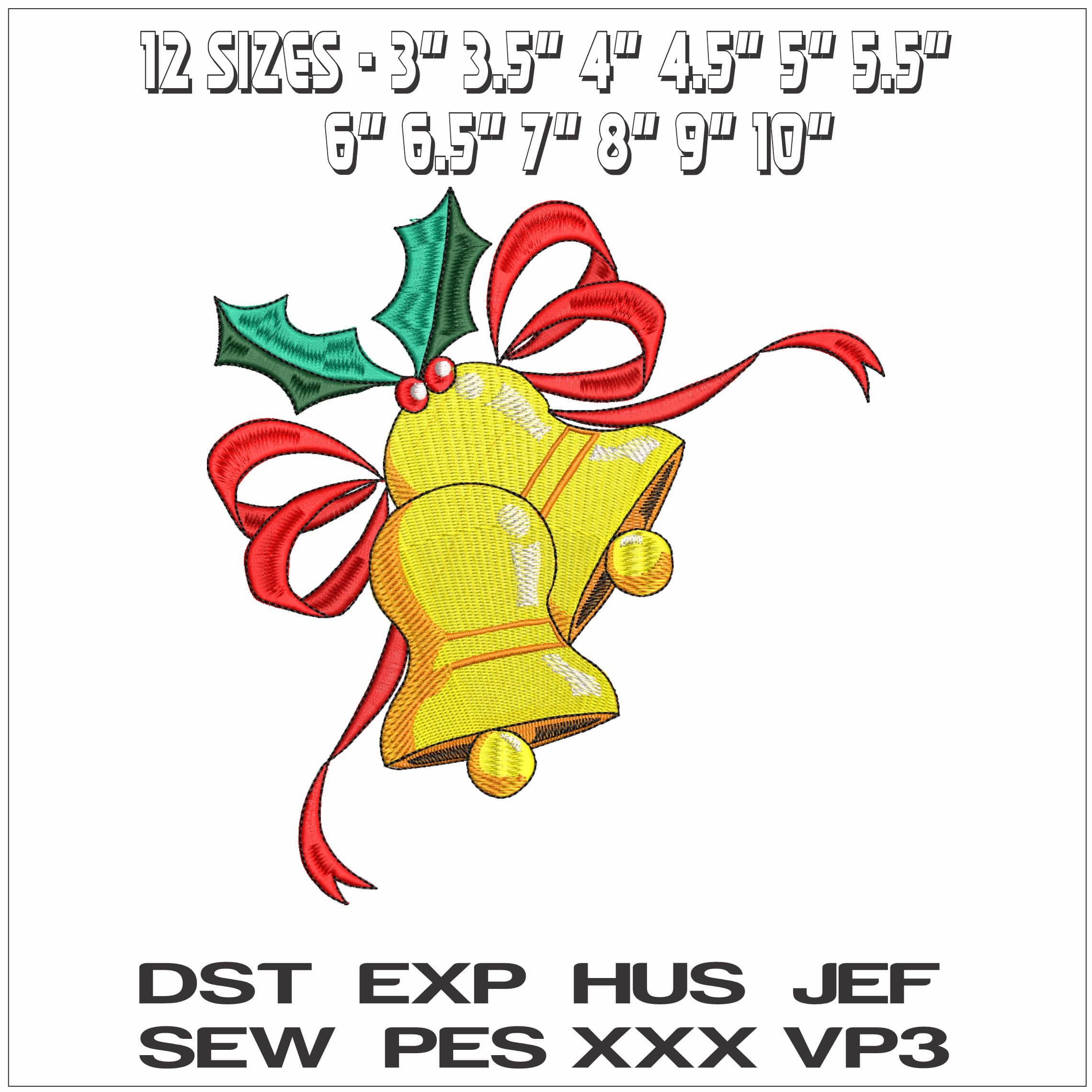 Christmas Bells- Elegant embroidery design file - instant download — view 2