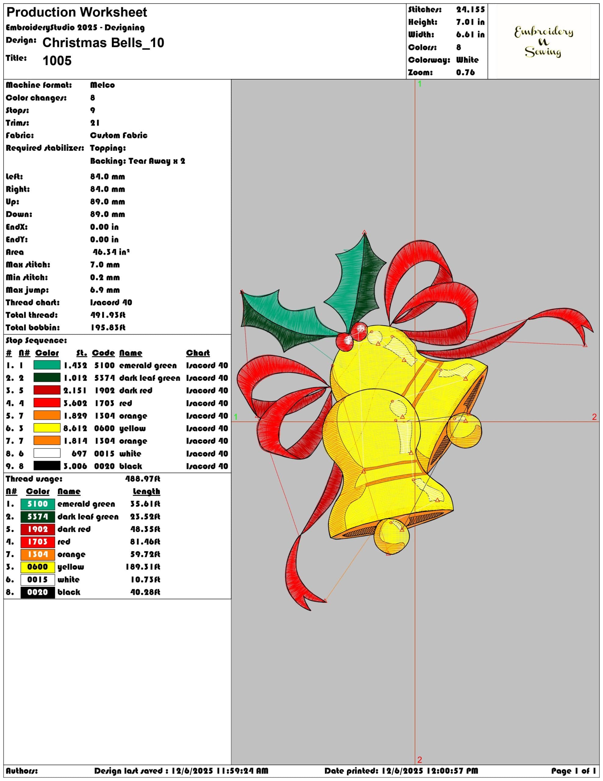 Christmas Bells- Elegant embroidery design file - instant download — view 3