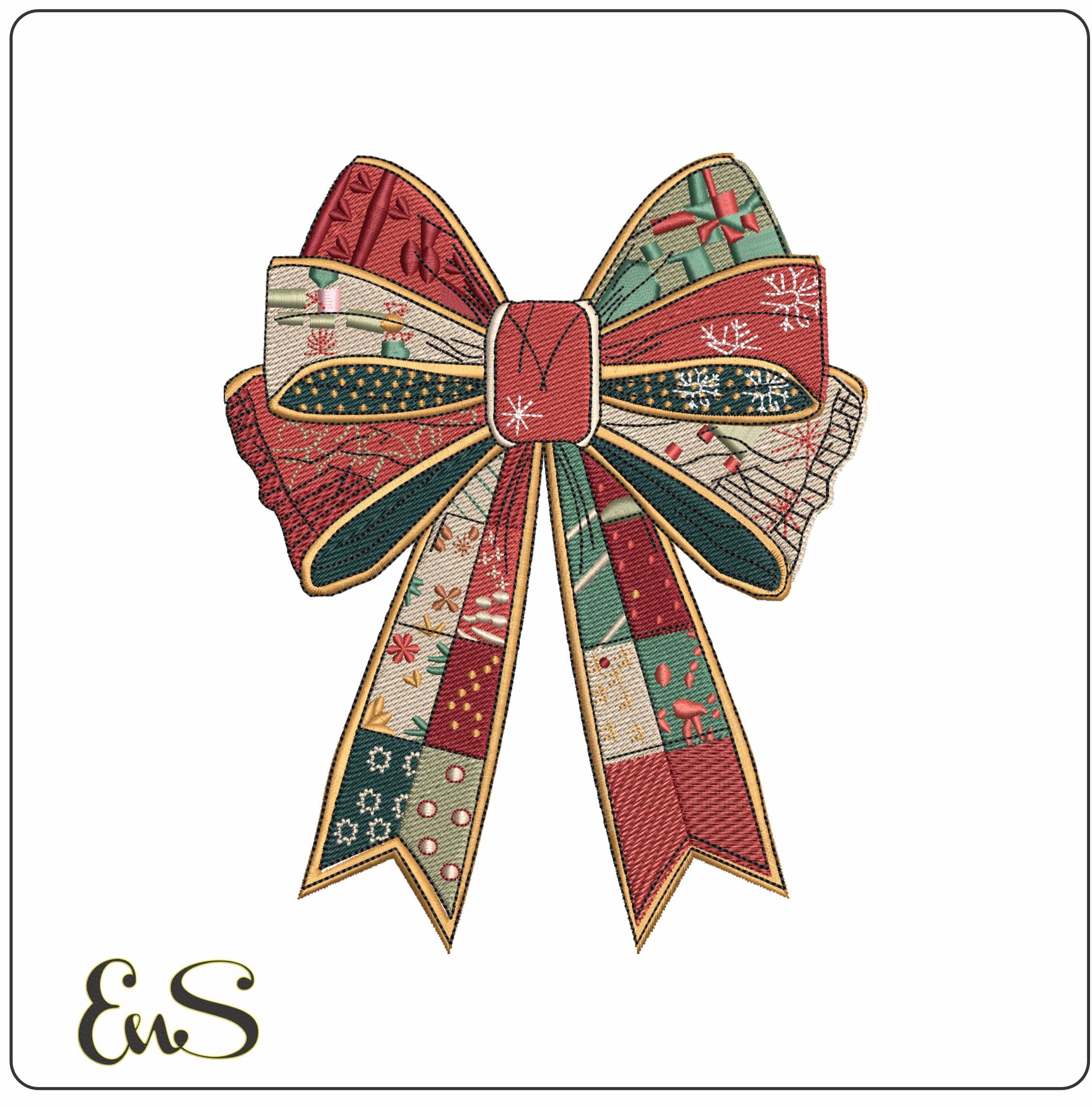 Christmas Bow- Elegant embroidery design file - instant download