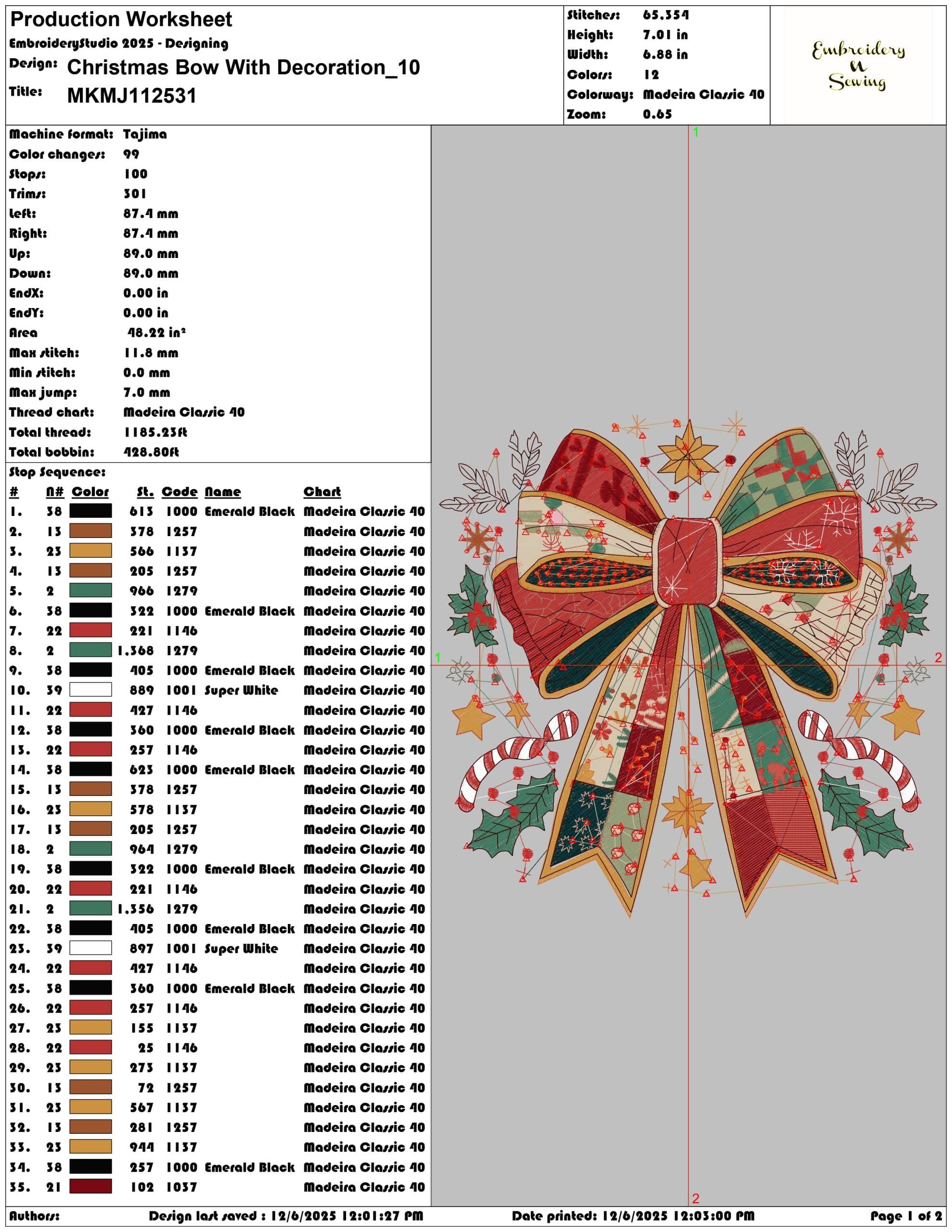 Christmas Bow With Decoration- Elegant embroidery design file - instant download — view 4