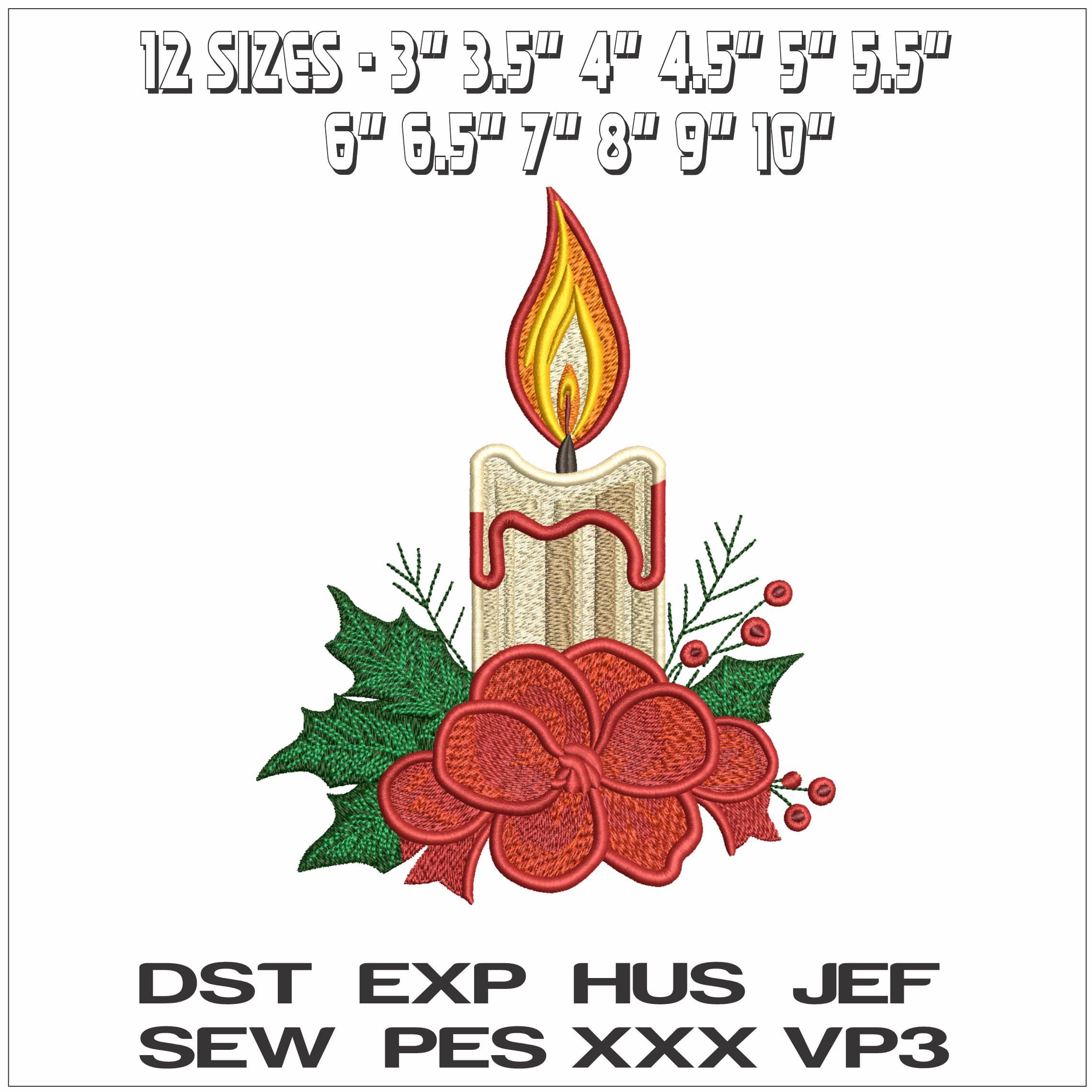 Christmas Candle- Elegant embroidery design file - instant download — view 2