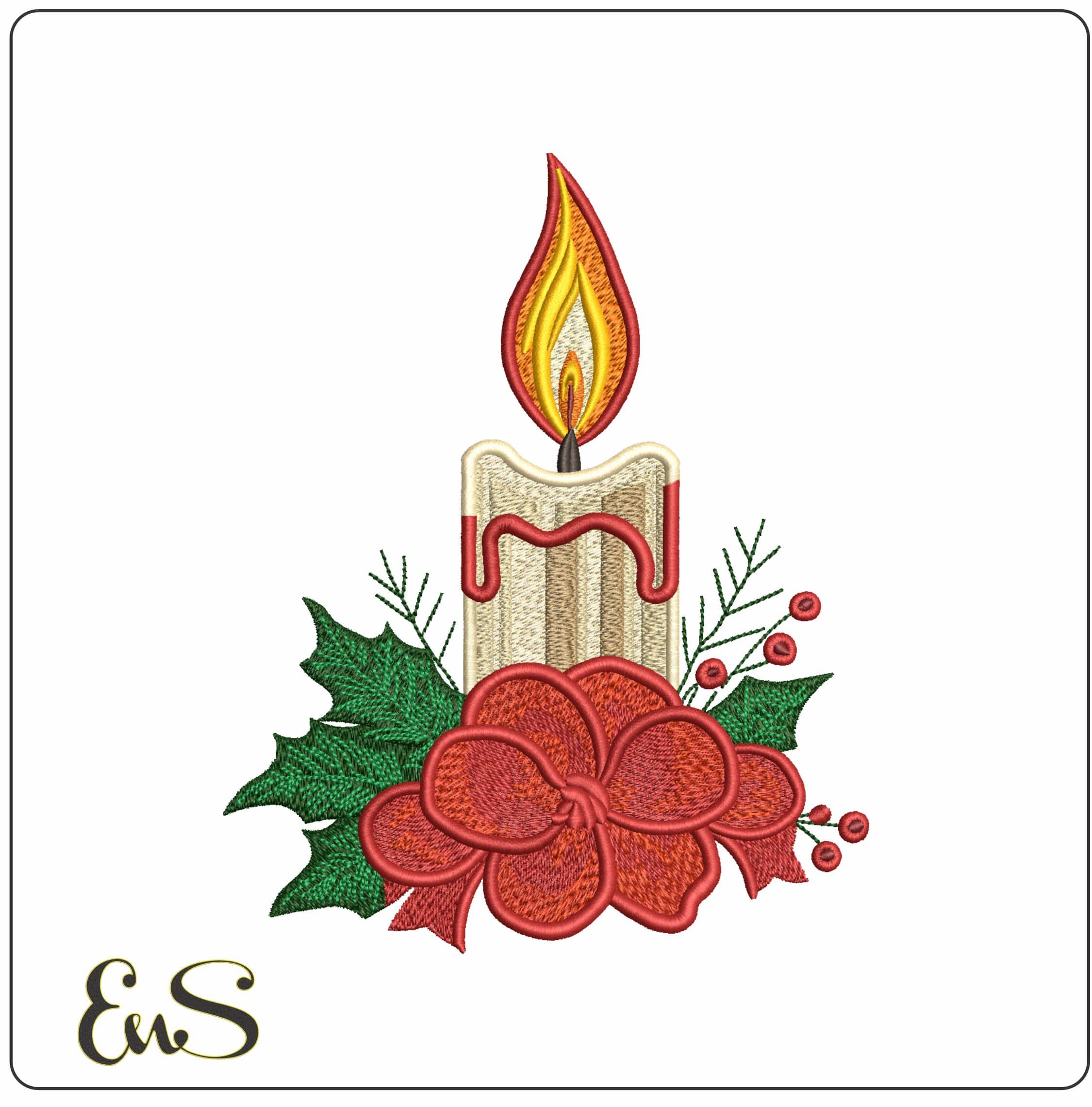 Christmas Candle- Elegant embroidery design file - instant download