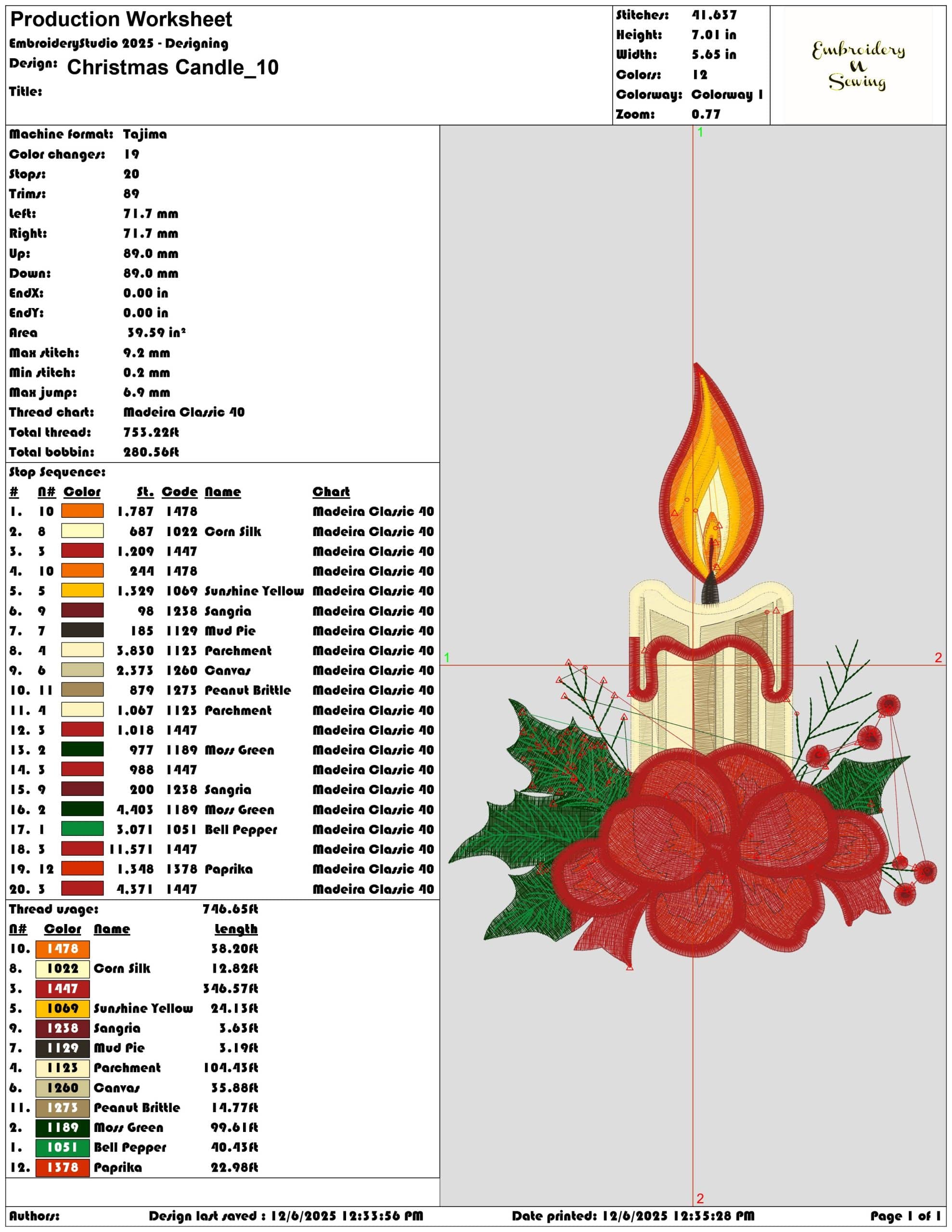 Christmas Candle- Elegant embroidery design file - instant download — view 3