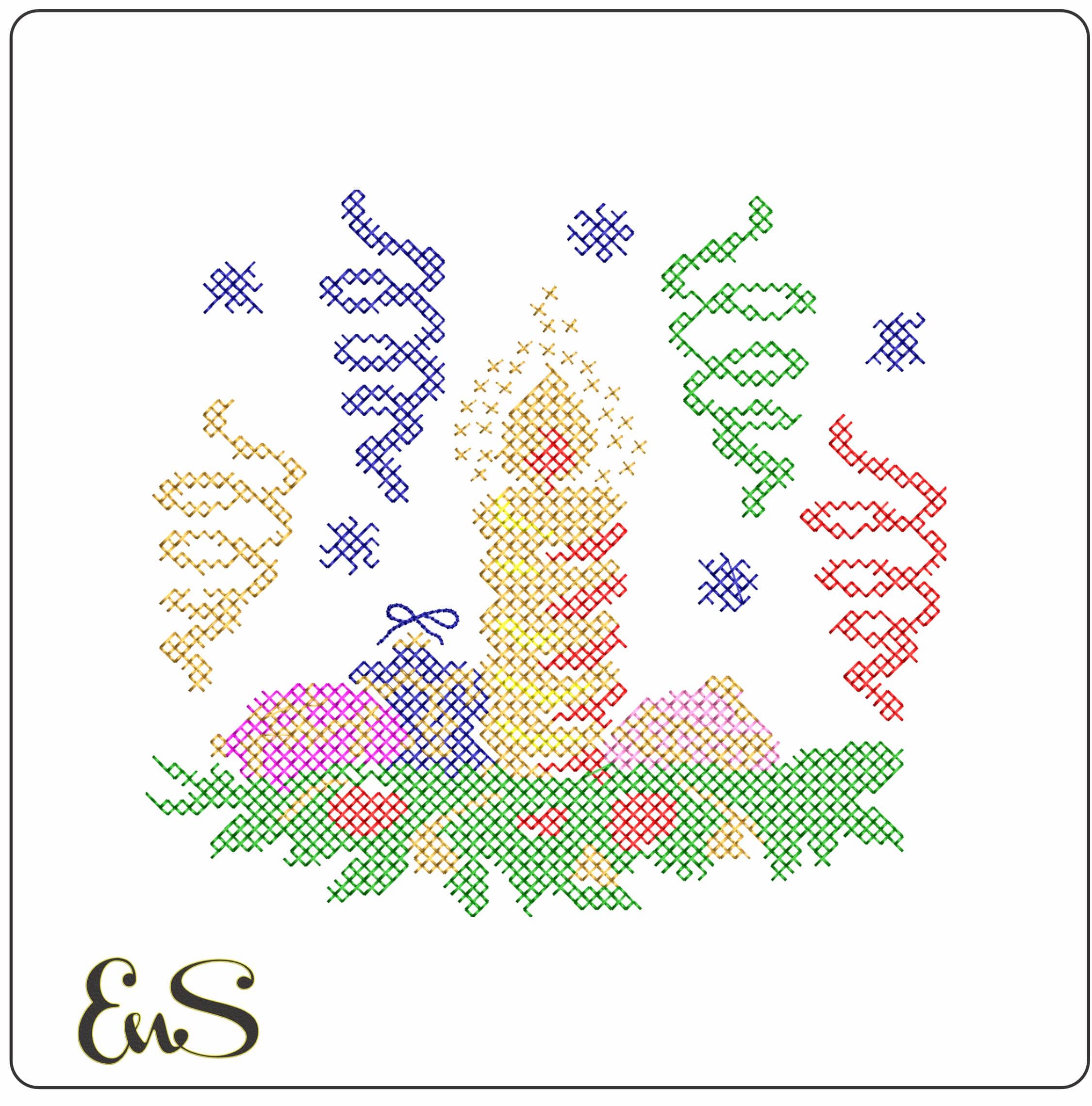 Christmas Candle Cross stitch style- Elegant embroidery design file - instant download