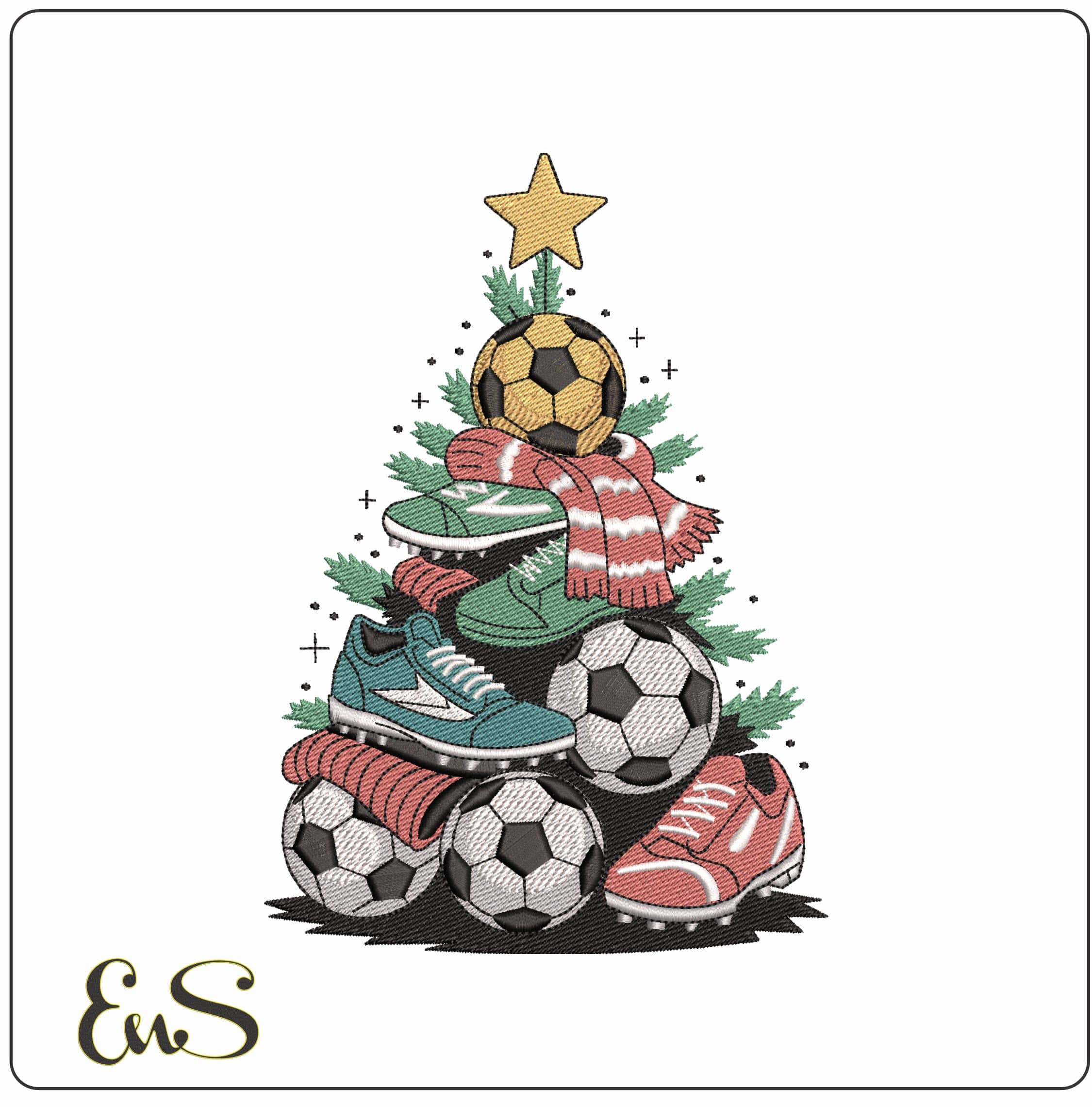 Christmas Football Tree- Elegant embroidery design file - instant download