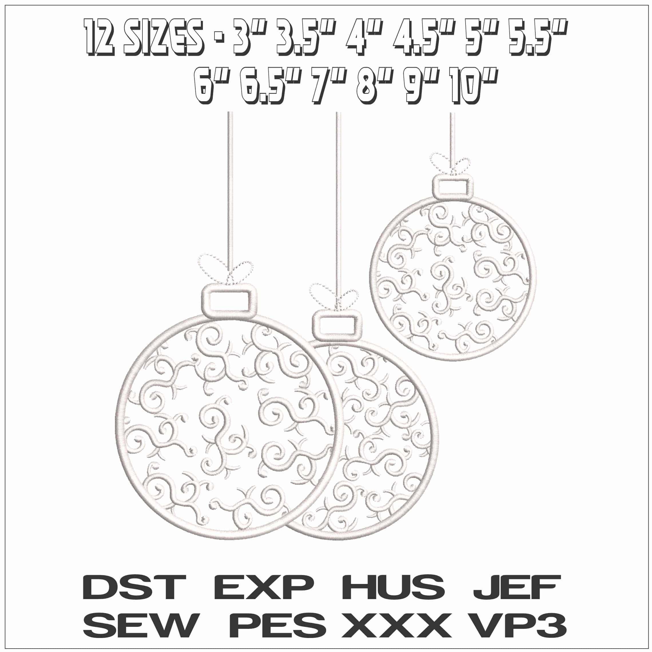Christmas Internal Swirl Baubles- Elegant embroidery design file - instant download — view 2