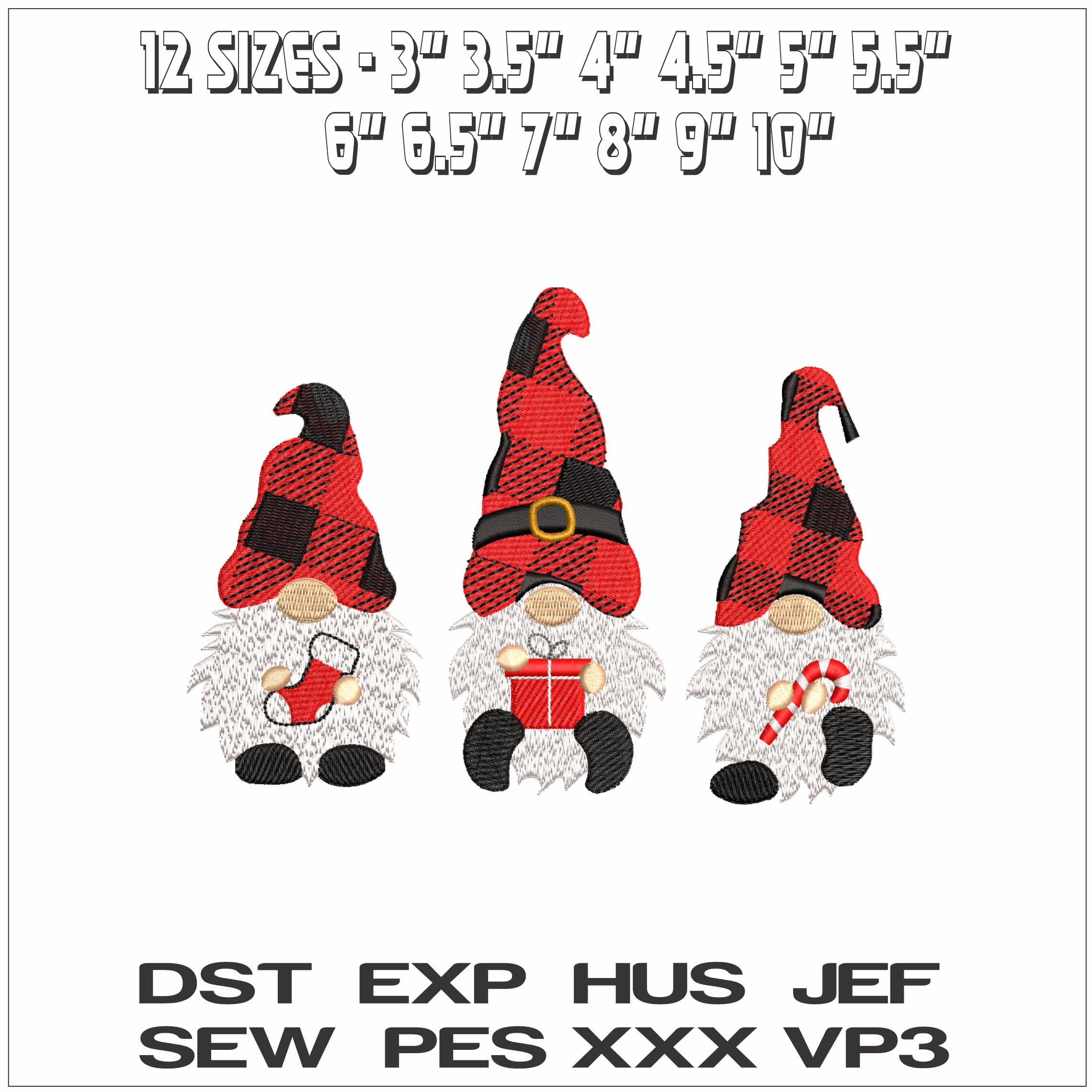 Christmas Knomes with Plaid Hat- Elegant embroidery design file - instant download — view 2