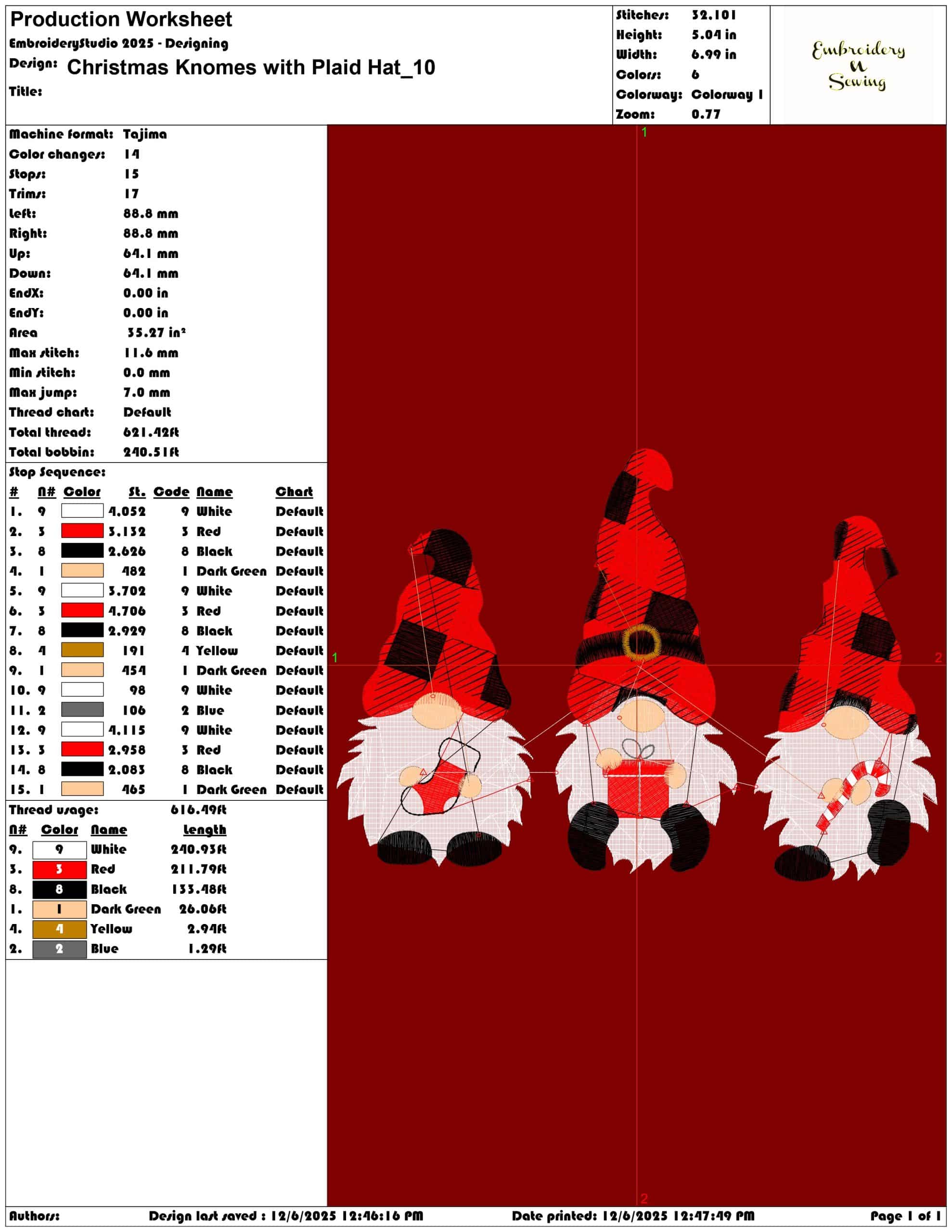 Christmas Knomes with Plaid Hat- Elegant embroidery design file - instant download — view 3