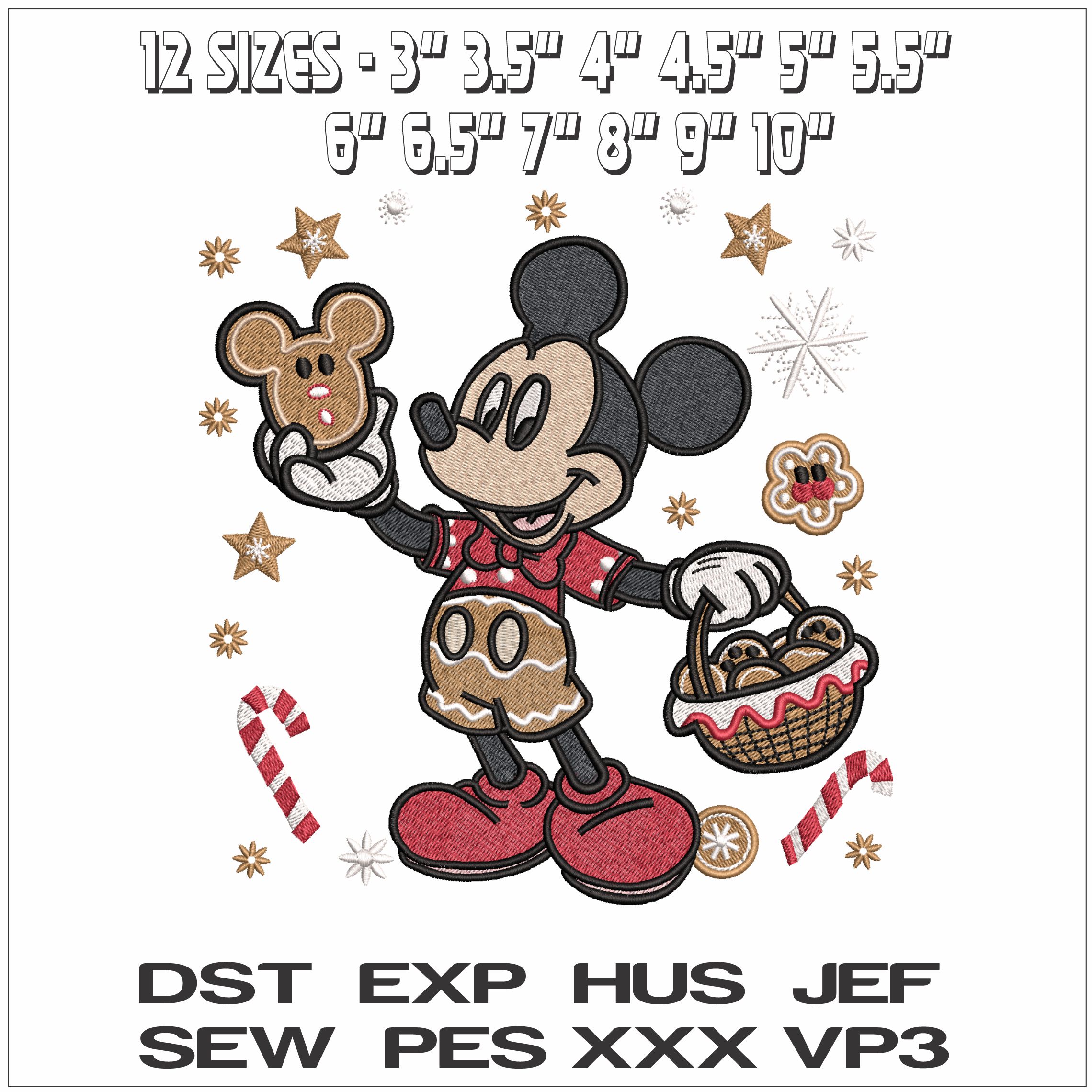 Christmas Mickey Mouse with Gingerbread around- Elegant embroidery design file - instant download — view 2