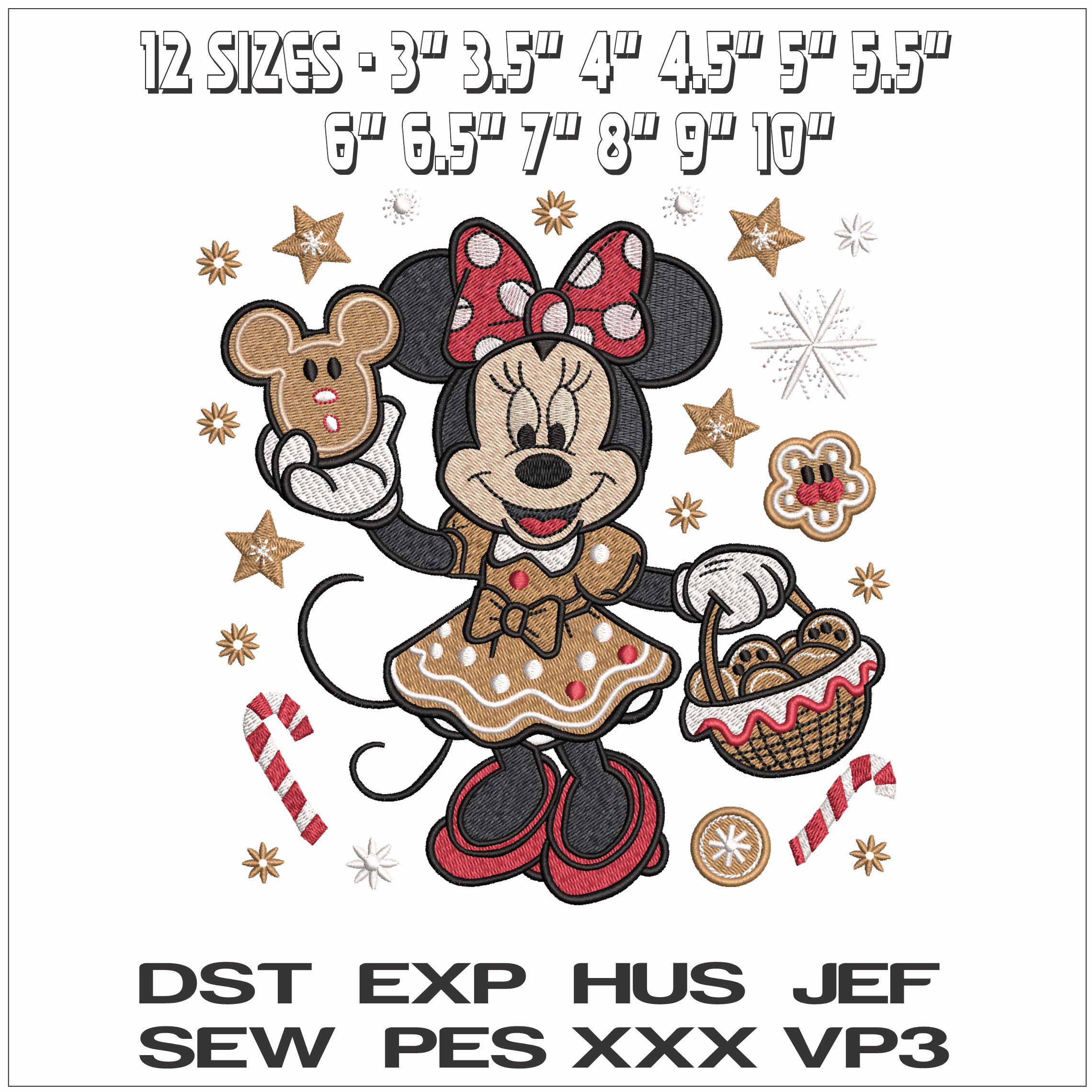 Christmas Minnie Mouse with Gingerbread around- Elegant embroidery design file - instant download — view 2