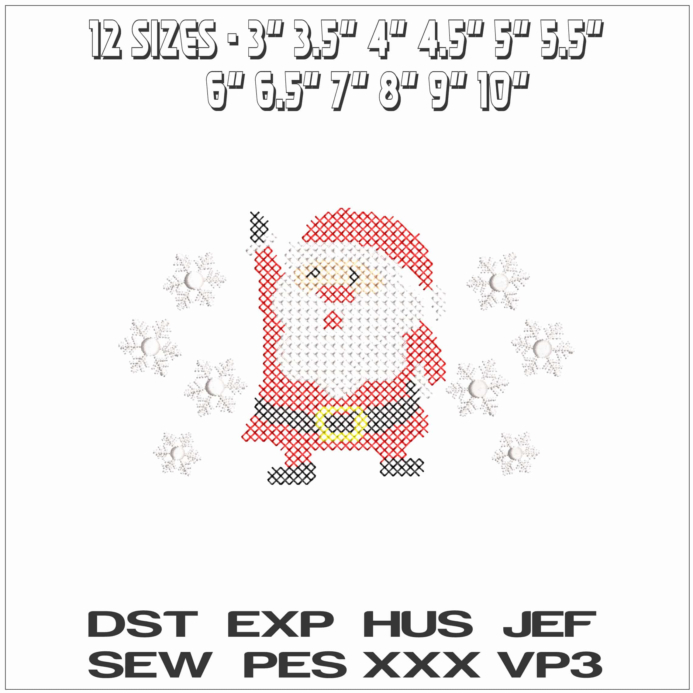 Christmas Santa stitch style- Elegant embroidery design file - instant download — view 2