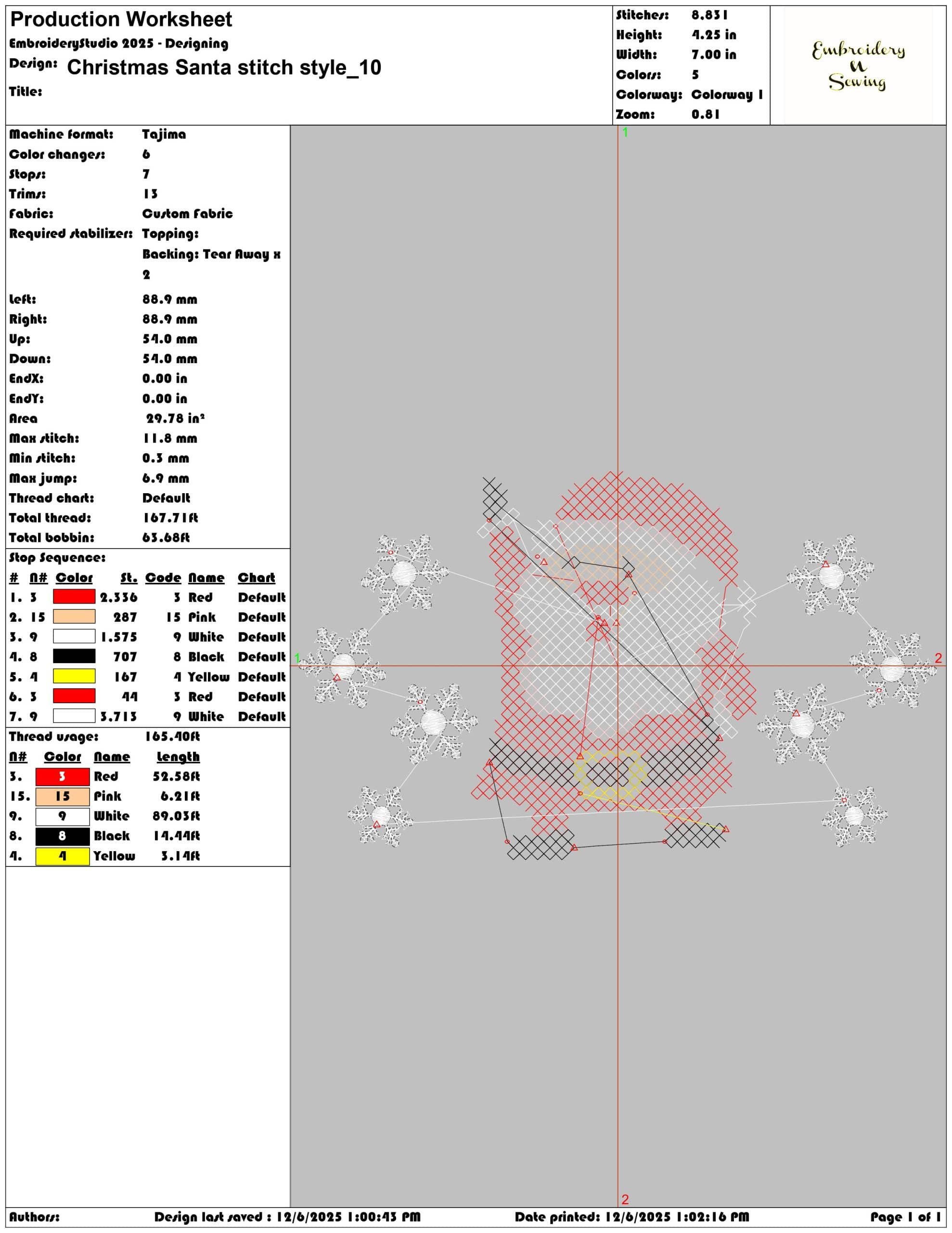Christmas Santa stitch style- Elegant embroidery design file - instant download — view 3