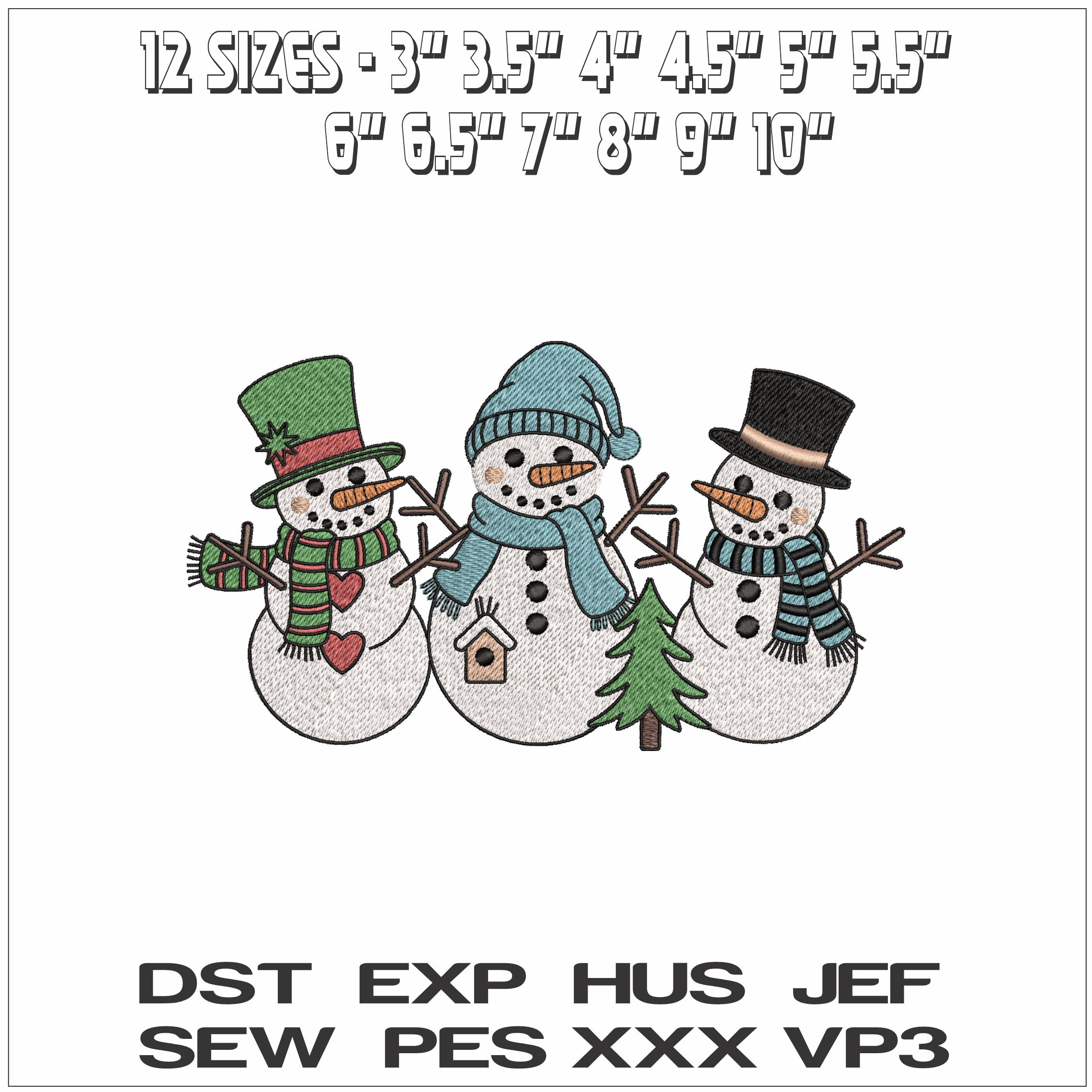 Christmas Snowmen with coats and Hats- Elegant embroidery design file - instant download — view 2