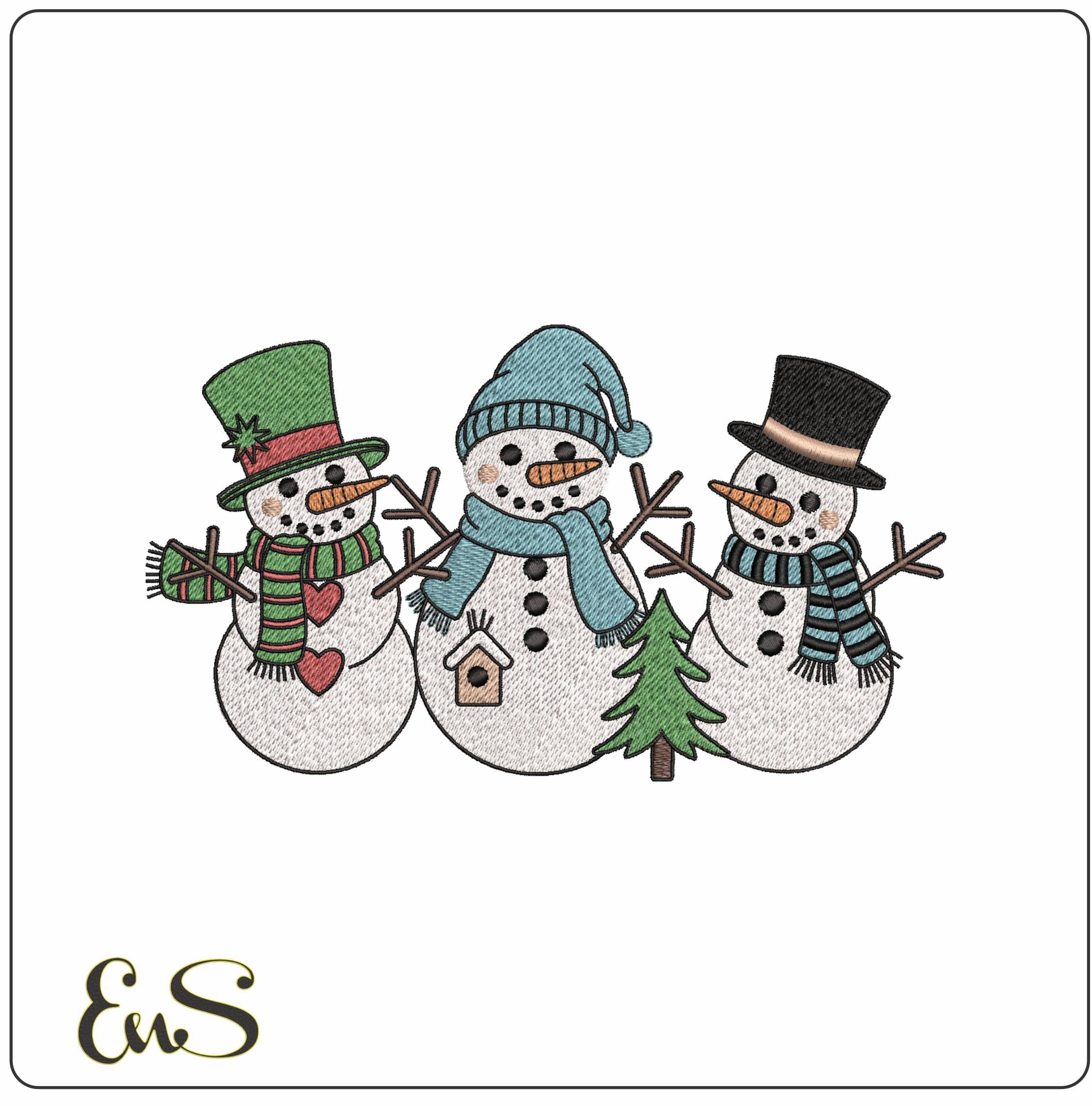 Christmas Snowmen with coats and Hats- Elegant embroidery design file - instant download